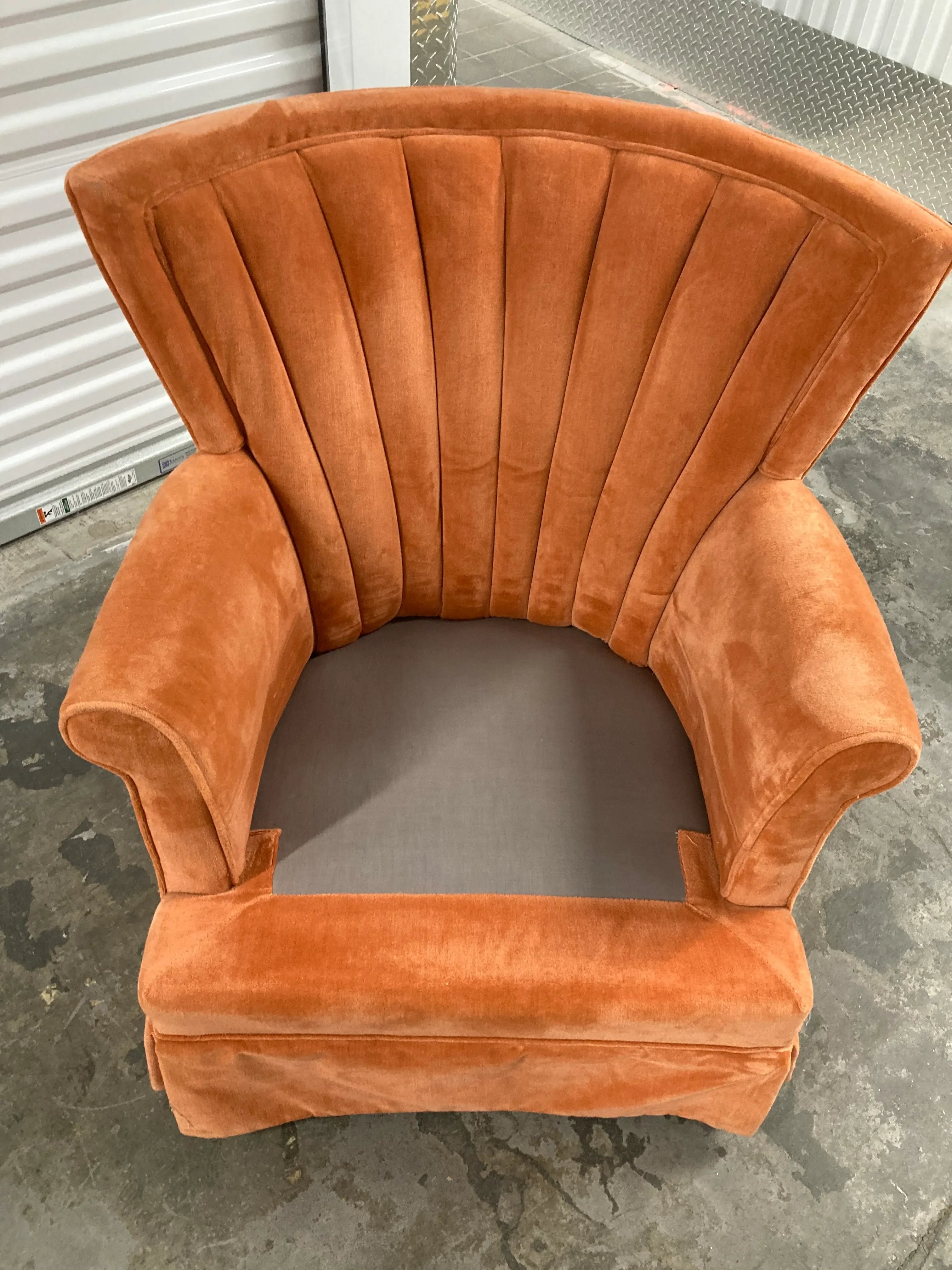 Mid-20th Century Fan Back Windsor Club Chair in Original Salmon Velour Upholstery