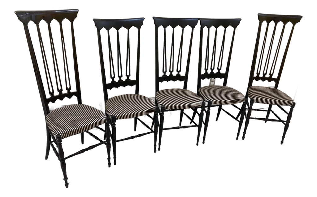 Mid-20th Century Gio Ponti Style Italian Chiavari Chairs in Ebonized Beechwood Attributed to Guido Chiappe for S. A. C. - Set of Five