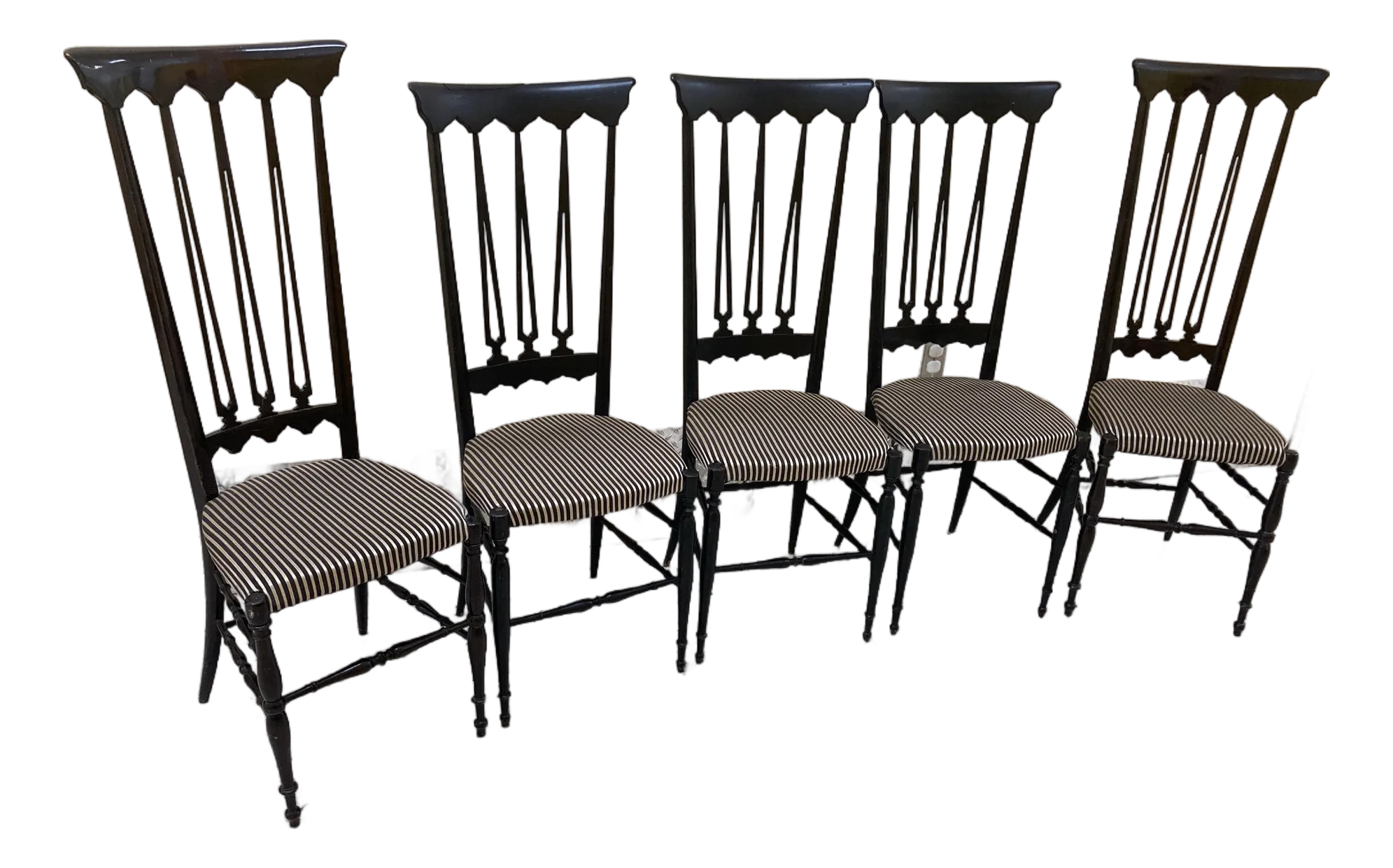 Mid-20th Century Gio Ponti Style Italian Chiavari Chairs in Ebonized Beechwood Attributed to Guido Chiappe for S. A. C. - Set of Five