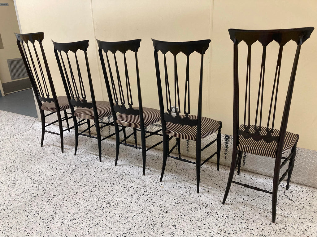 Mid-20th Century Gio Ponti Style Italian Chiavari Chairs in Ebonized Beechwood Attributed to Guido Chiappe for S. A. C. - Set of Five