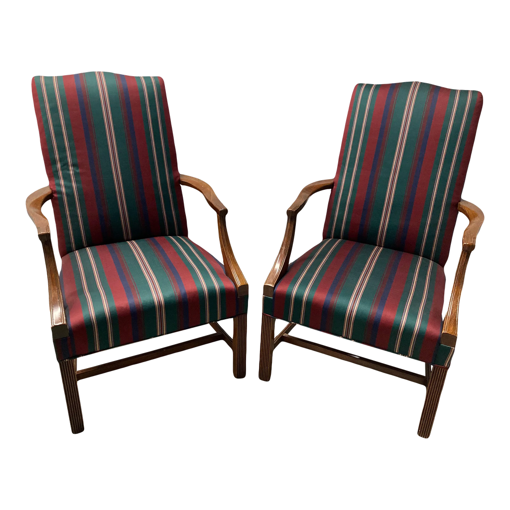 Mid 20th Century Hepplewhite Style Lolling or Library Chairs by Hickory Chair Company - a Pair