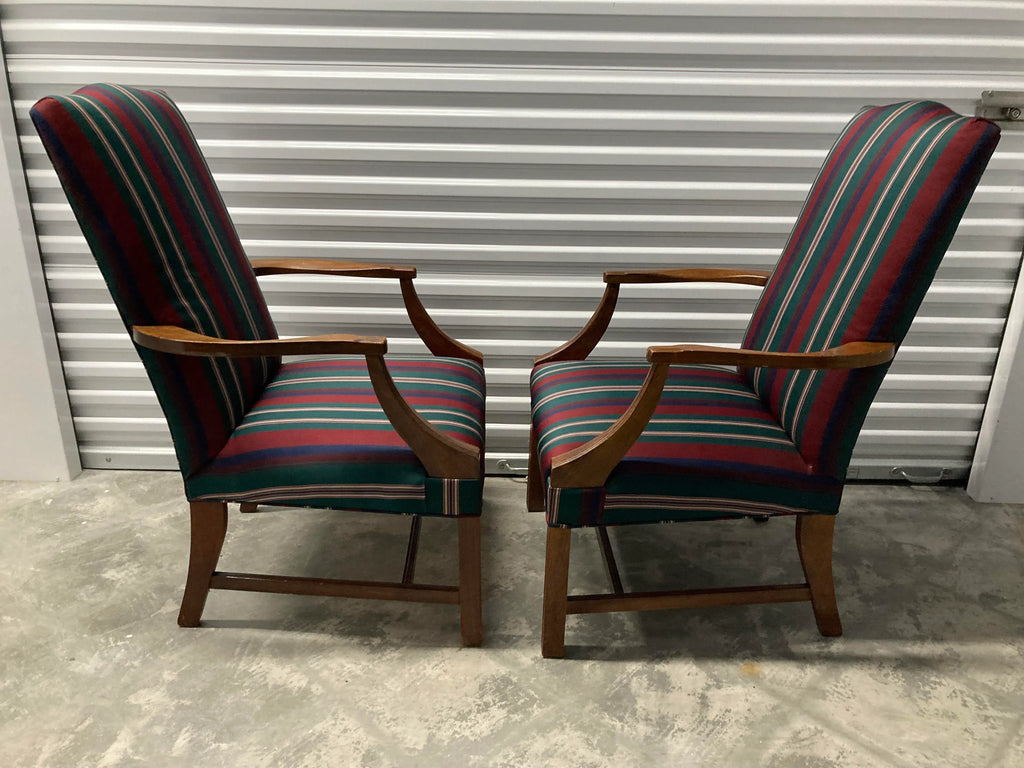 Mid 20th Century Hepplewhite Style Lolling or Library Chairs by Hickory Chair Company - a Pair
