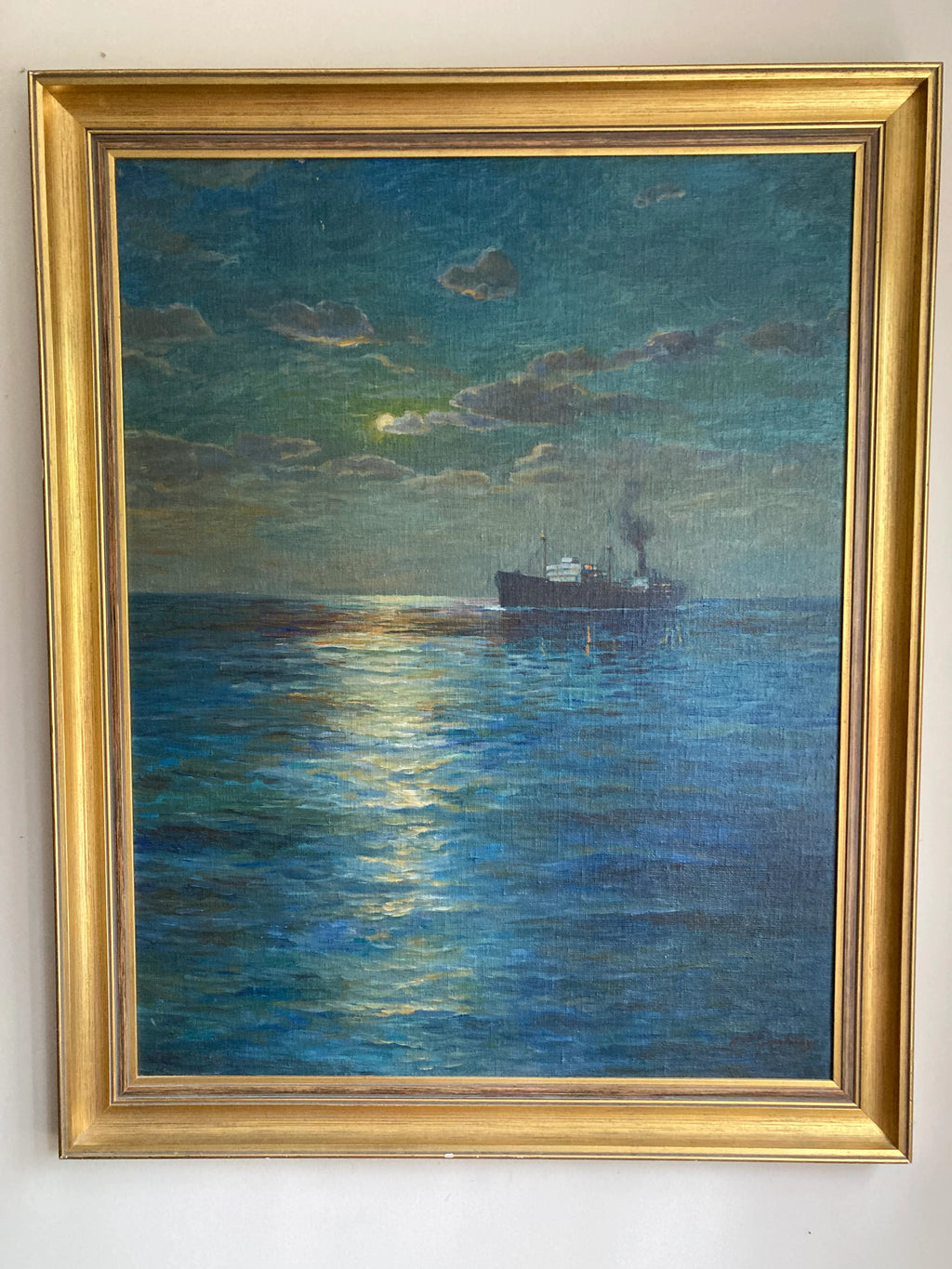 Mid-20th Century Impressionist Maritime Oil Painting by Alfred F. Gerstmayr, Framed