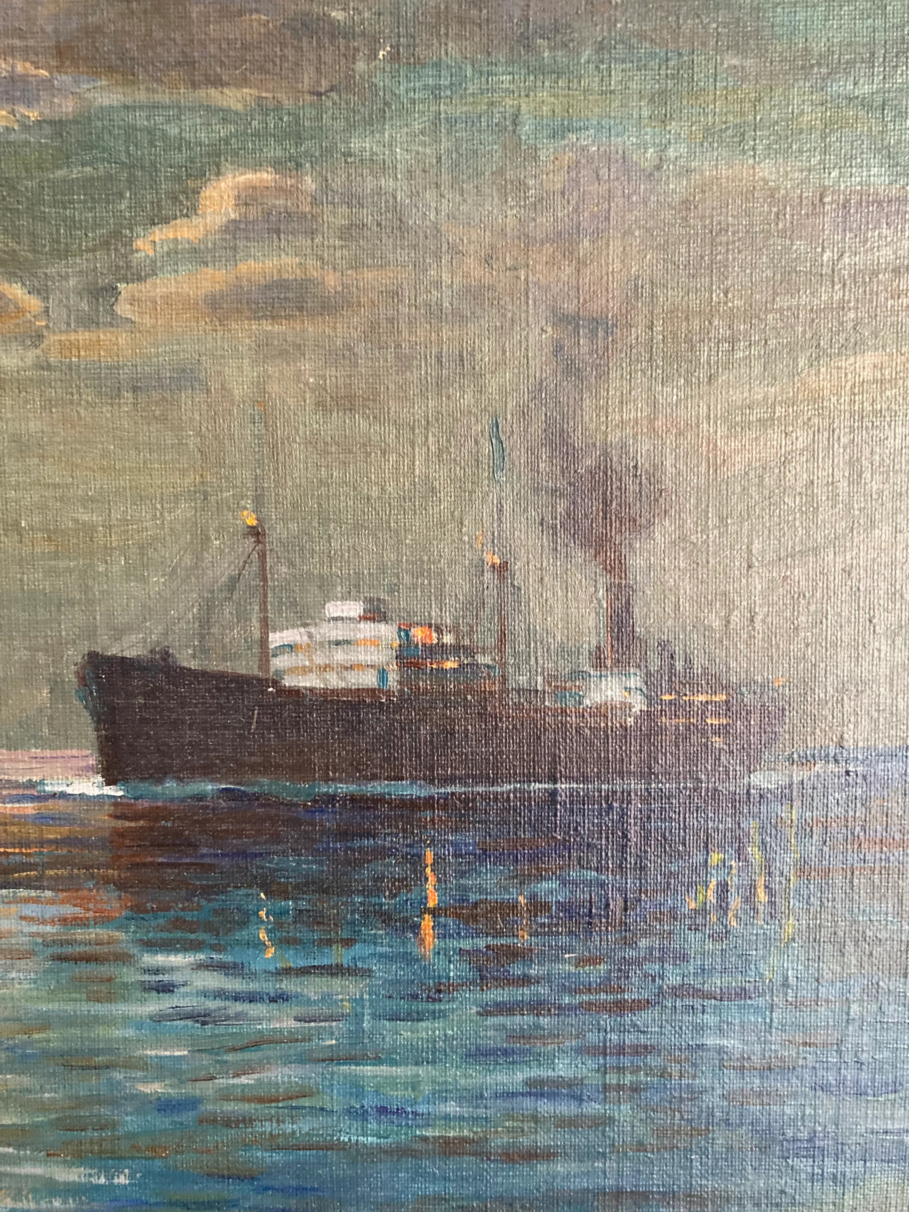 Mid-20th Century Impressionist Maritime Oil Painting by Alfred F. Gerstmayr, Framed