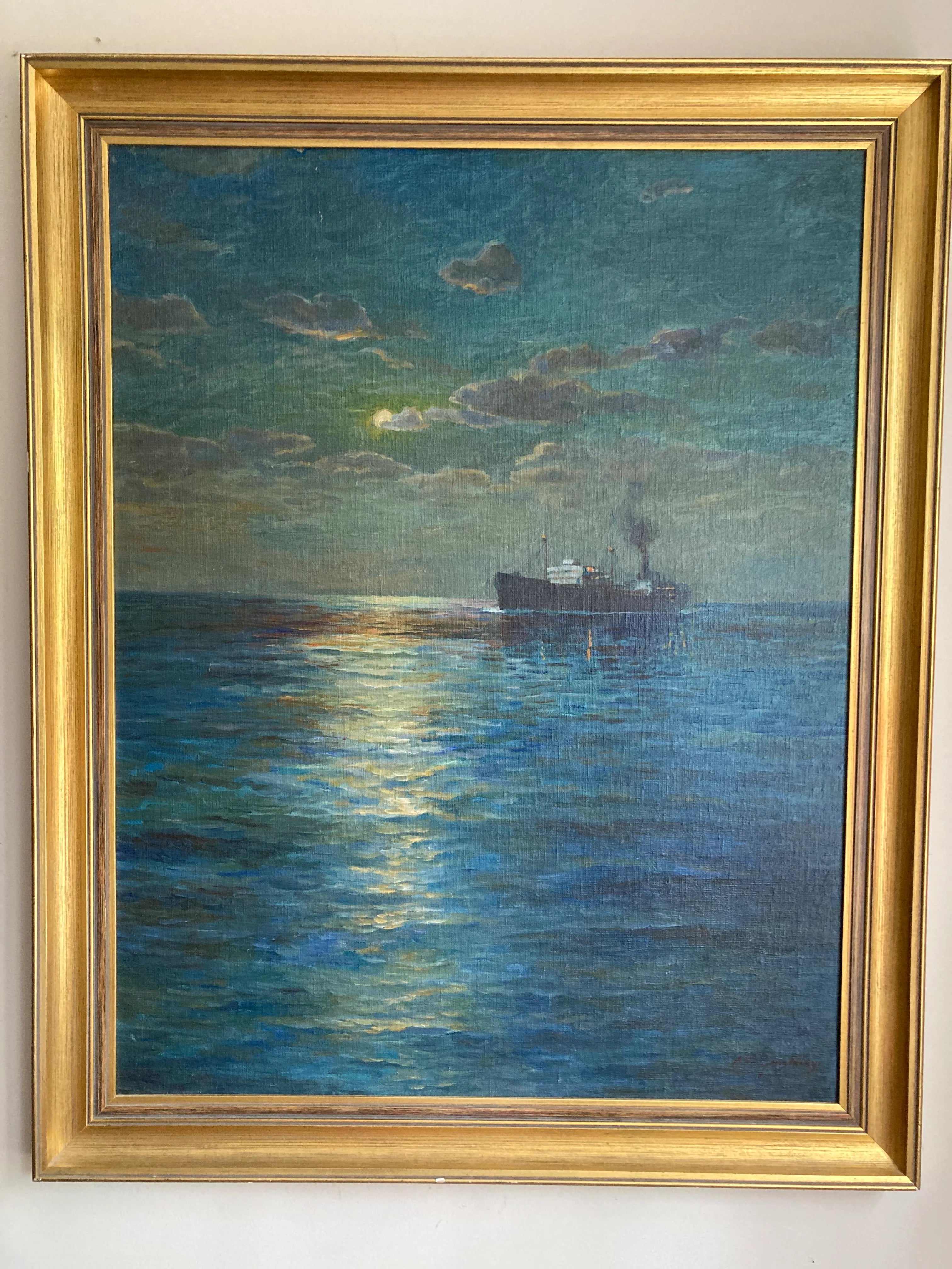 Mid-20th Century Impressionist Maritime Oil Painting by Alfred F. Gerstmayr, Framed