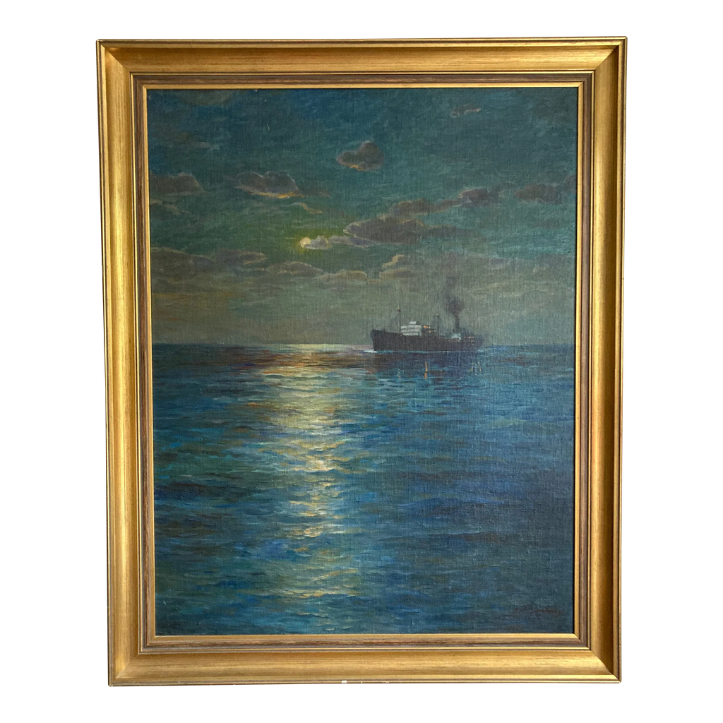 Mid-20th Century Impressionist Maritime Oil Painting by Alfred F. Gerstmayr, Framed