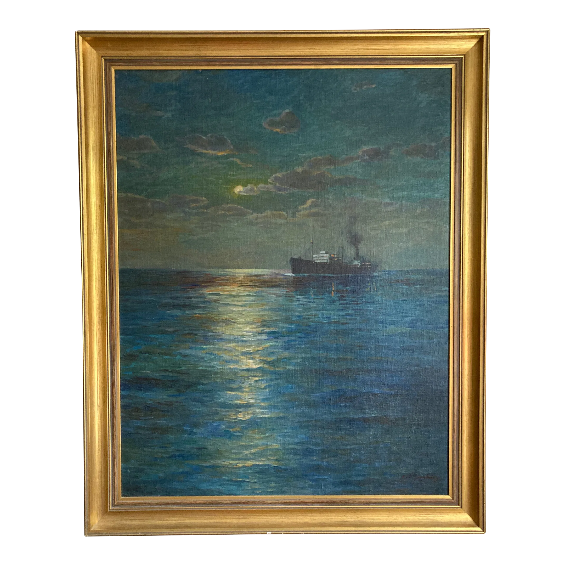 Mid-20th Century Impressionist Maritime Oil Painting by Alfred F. Gerstmayr, Framed