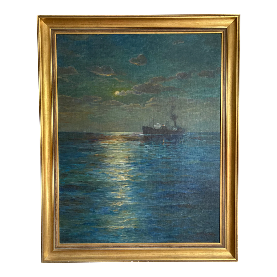 Mid-20th Century Impressionist Maritime Oil Painting by Alfred F. Gerstmayr, Framed