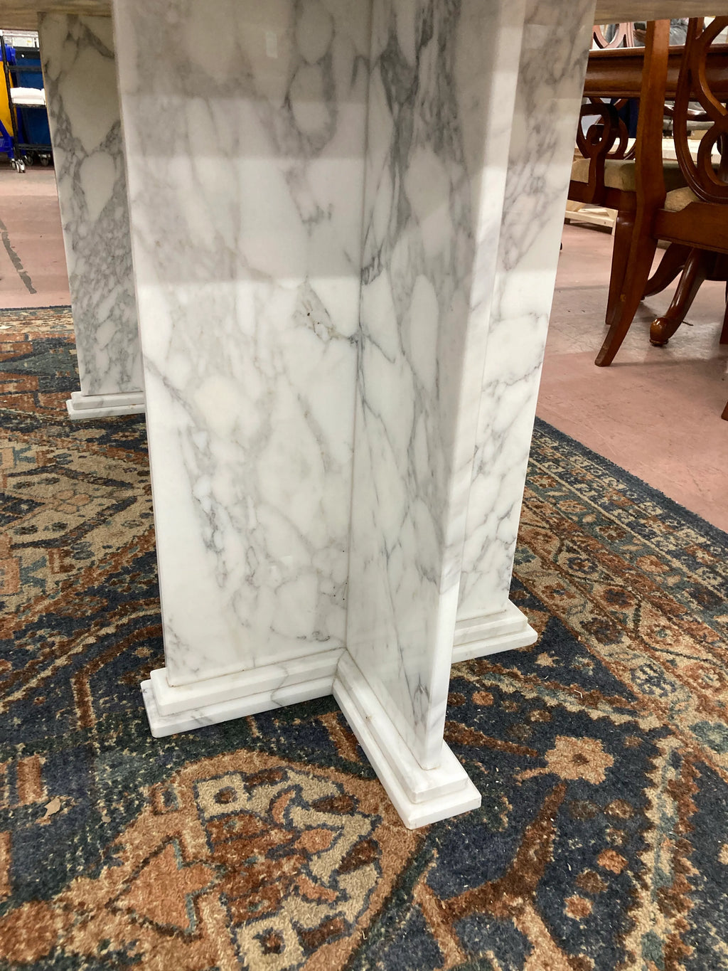 Mid-20th Century Italian Calacatta Marble Dining Table on Double Pedestal Base