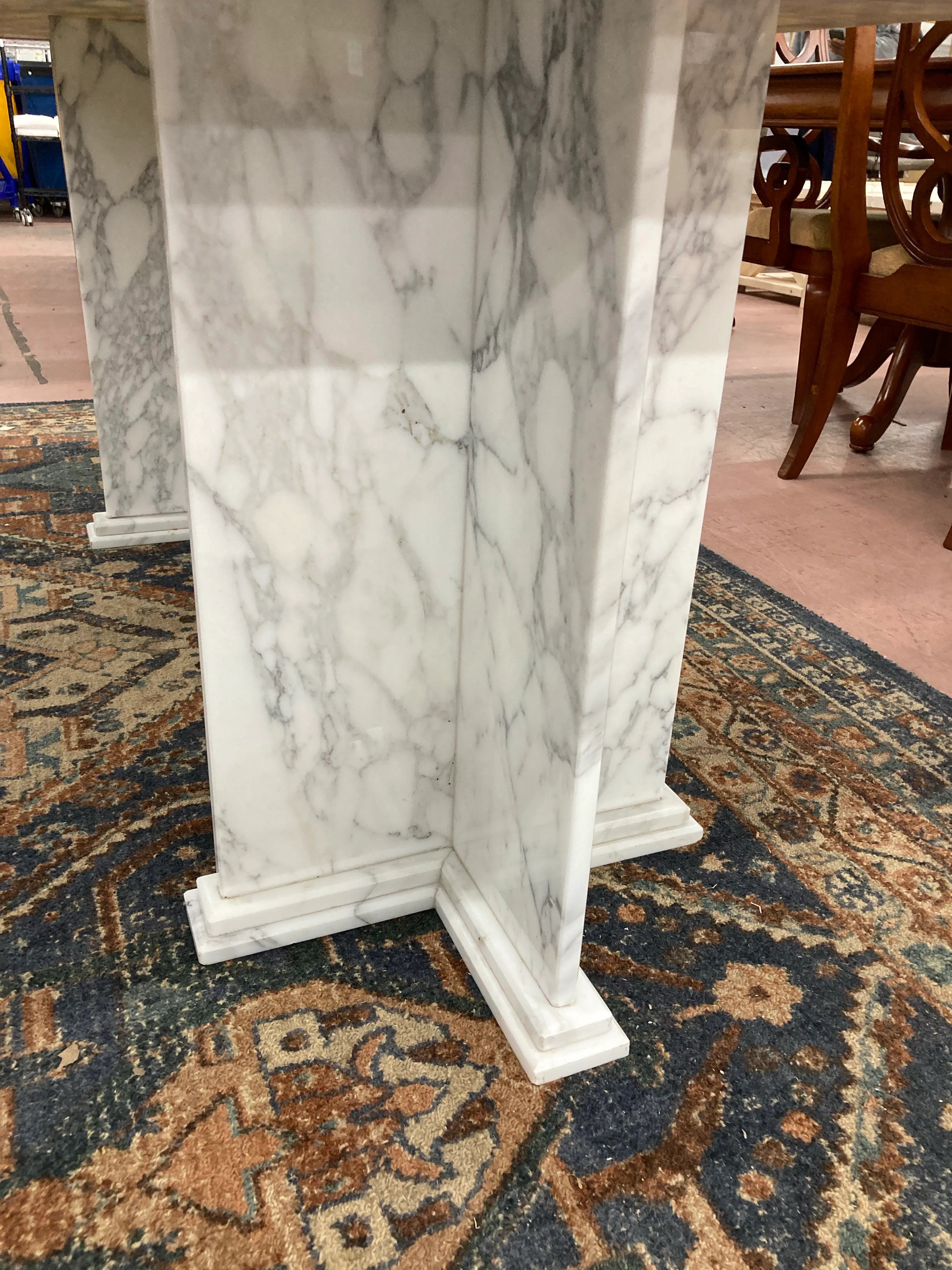 Mid-20th Century Italian Calacatta Marble Dining Table on Double Pedestal Base
