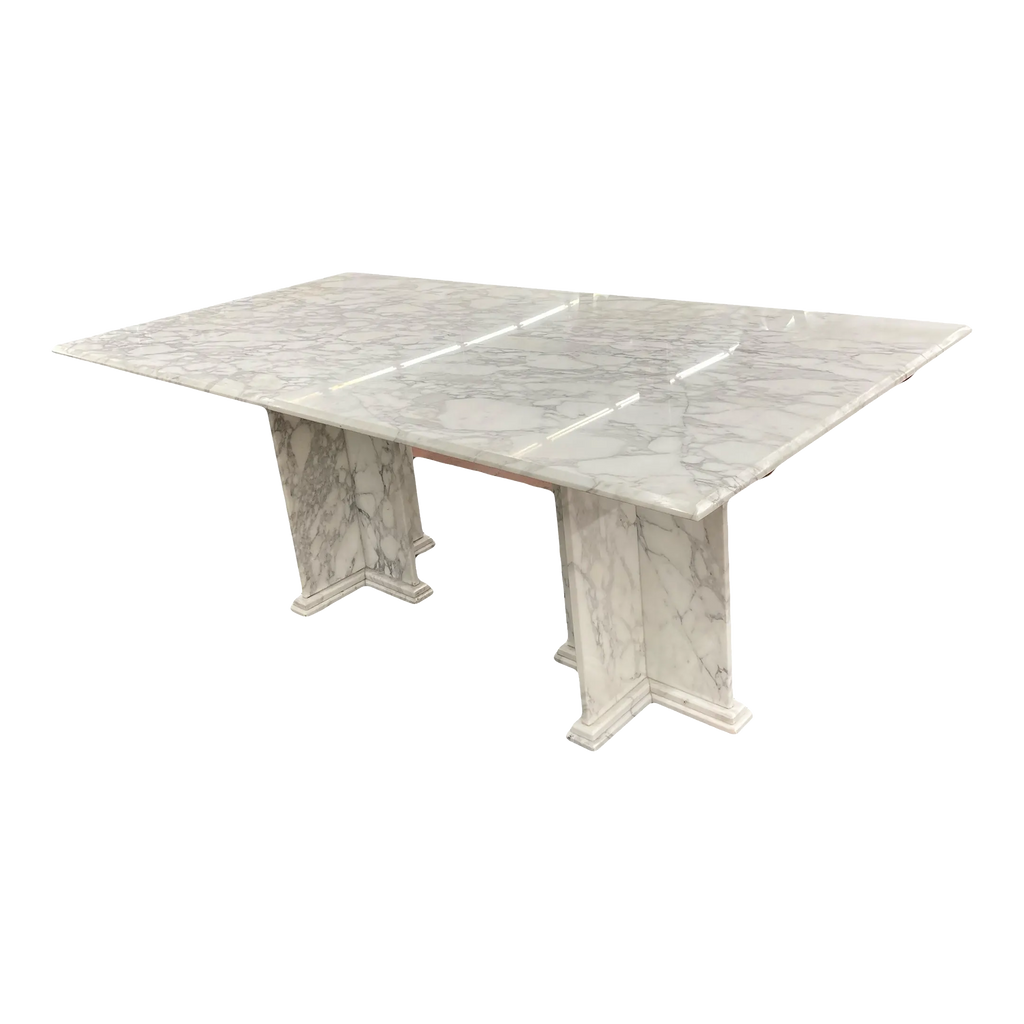 Mid-20th Century Italian Calacatta Marble Dining Table on Double Pedestal Base