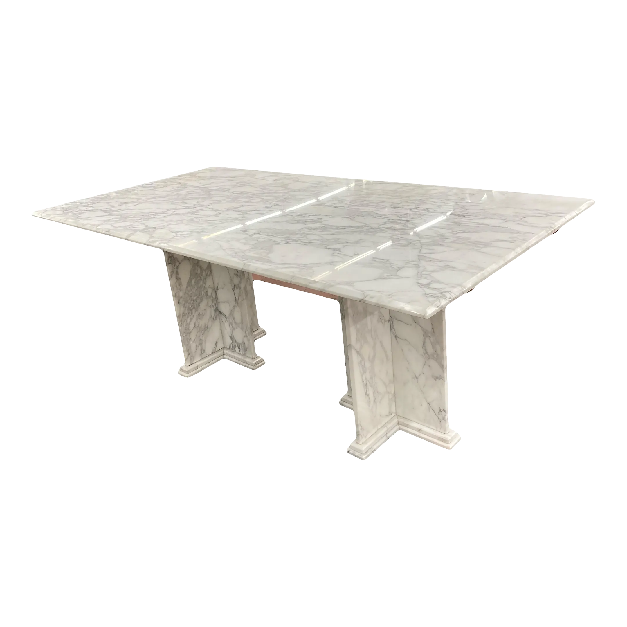 Mid-20th Century Italian Calacatta Marble Dining Table on Double Pedestal Base