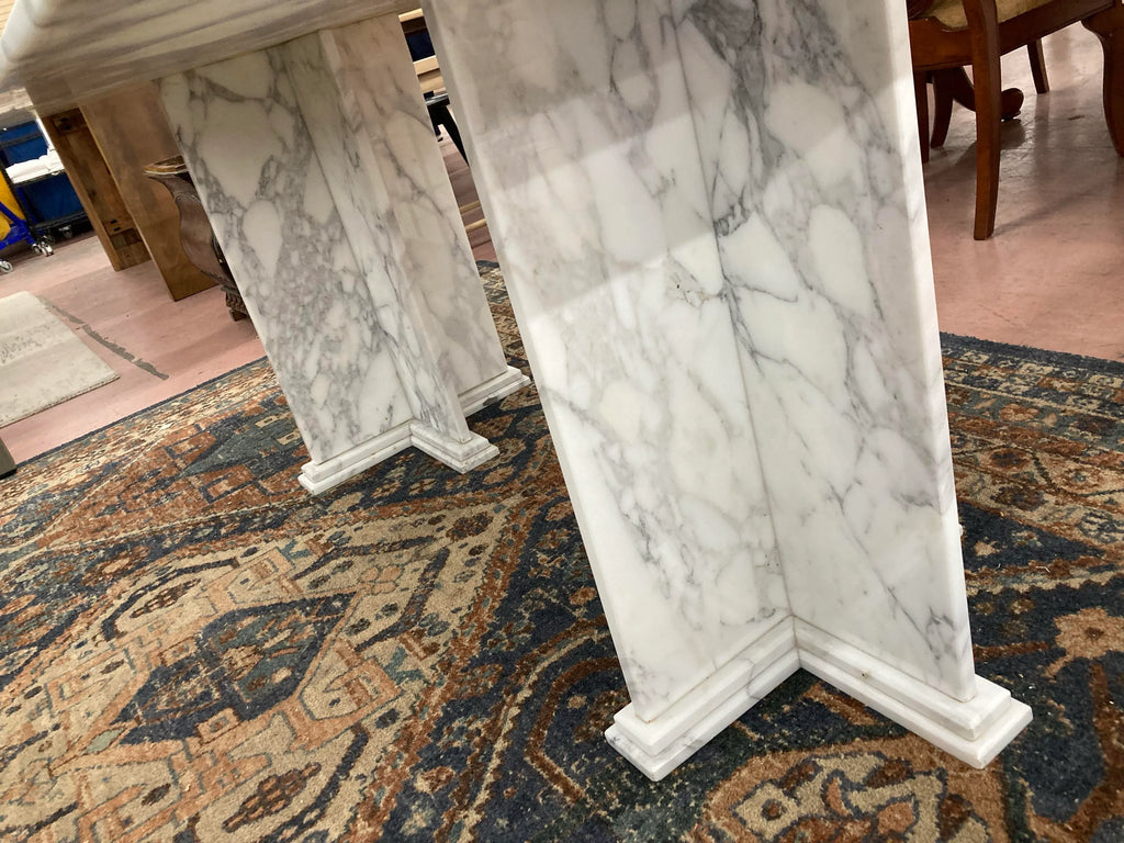 Mid-20th Century Italian Calacatta Marble Dining Table on Double Pedestal Base
