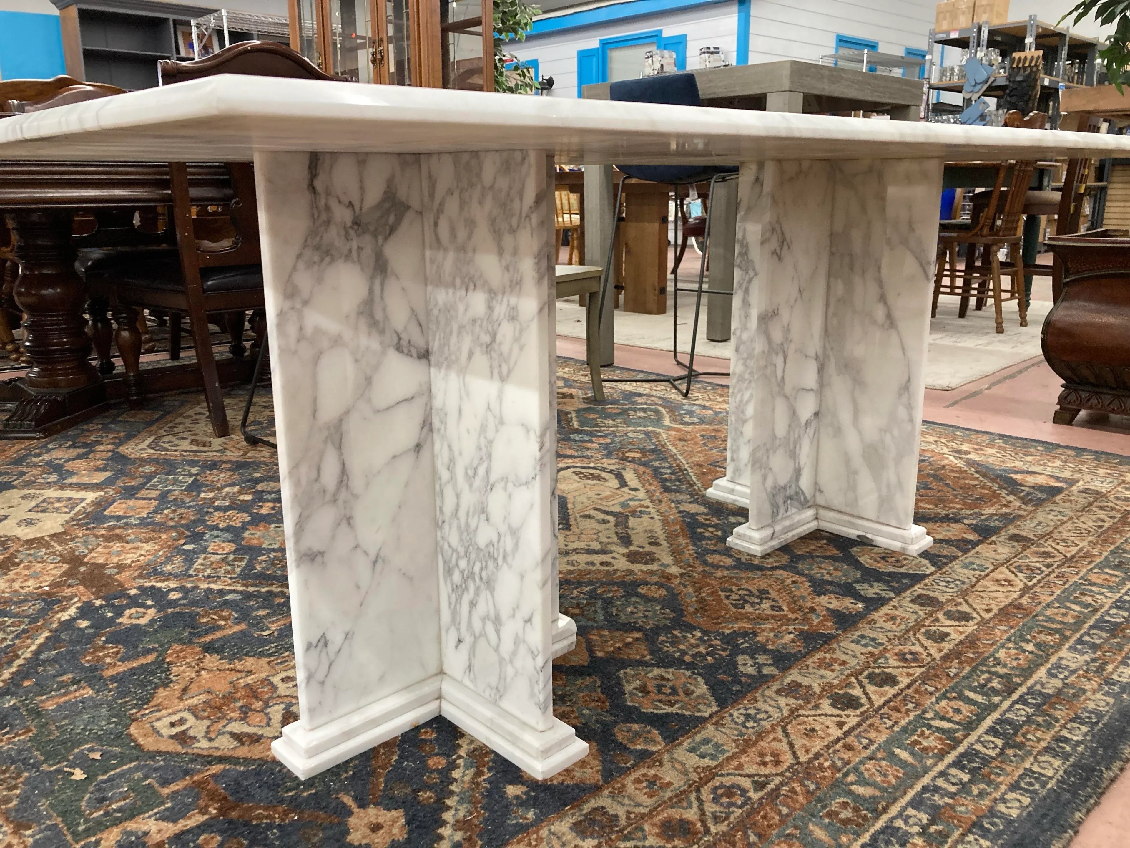 Mid-20th Century Italian Calacatta Marble Dining Table on Double Pedestal Base