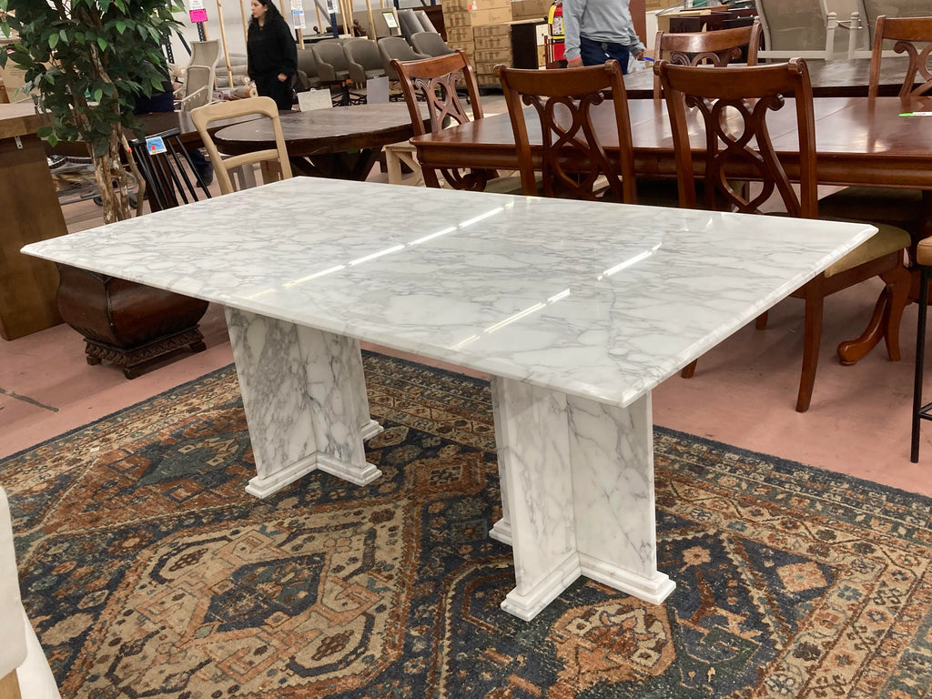 Mid-20th Century Italian Calacatta Marble Dining Table on Double Pedestal Base
