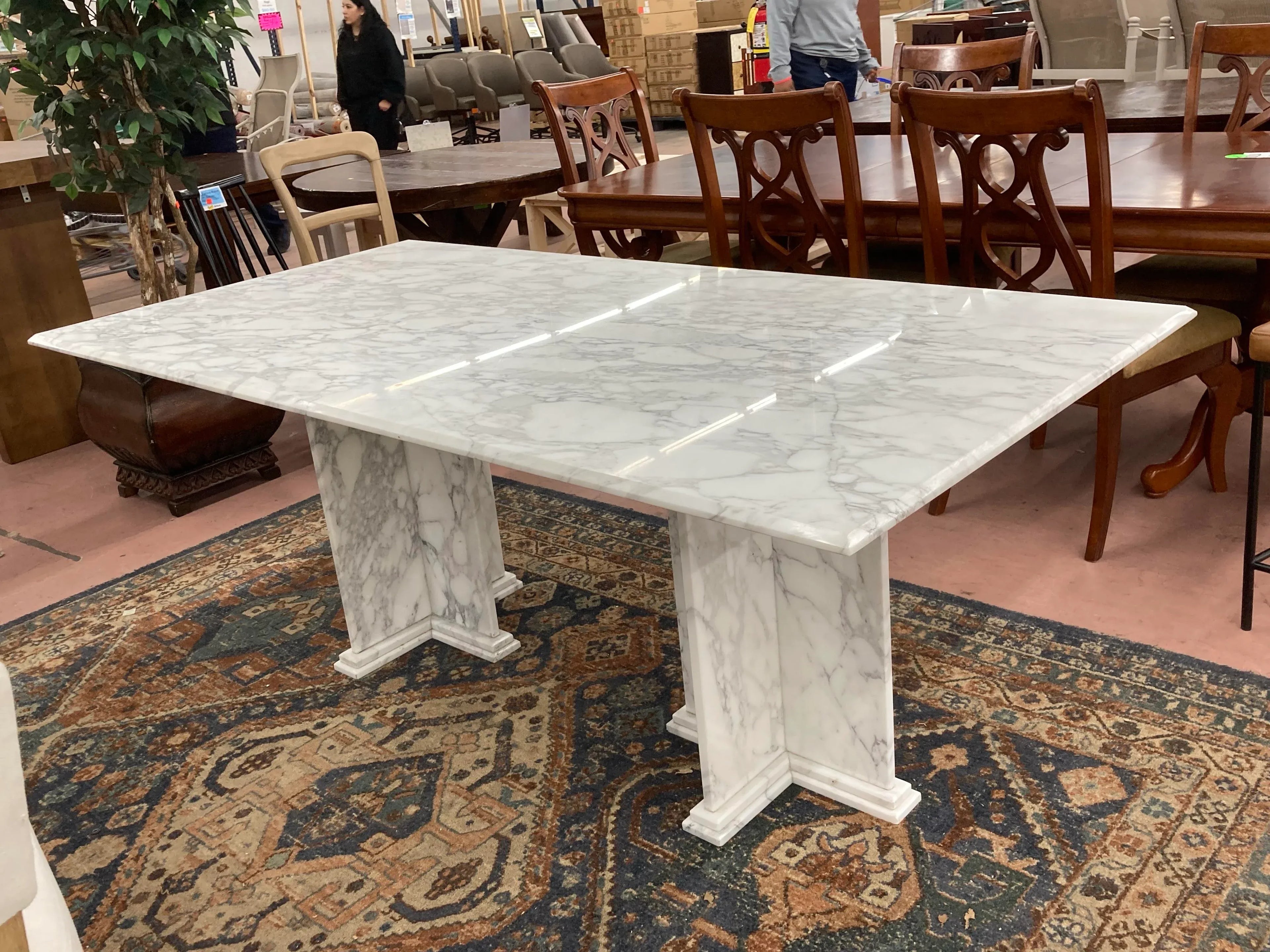 Mid-20th Century Italian Calacatta Marble Dining Table on Double Pedestal Base