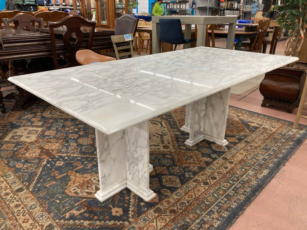 Mid-20th Century Italian Calacatta Marble Dining Table on Double Pedestal Base