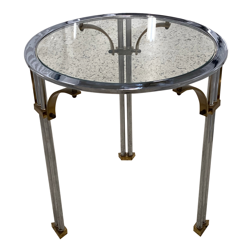 Mid-20th Century Italian Chrome and Brass Regency Side Table With Inset Glass Top After Maison Jansen
