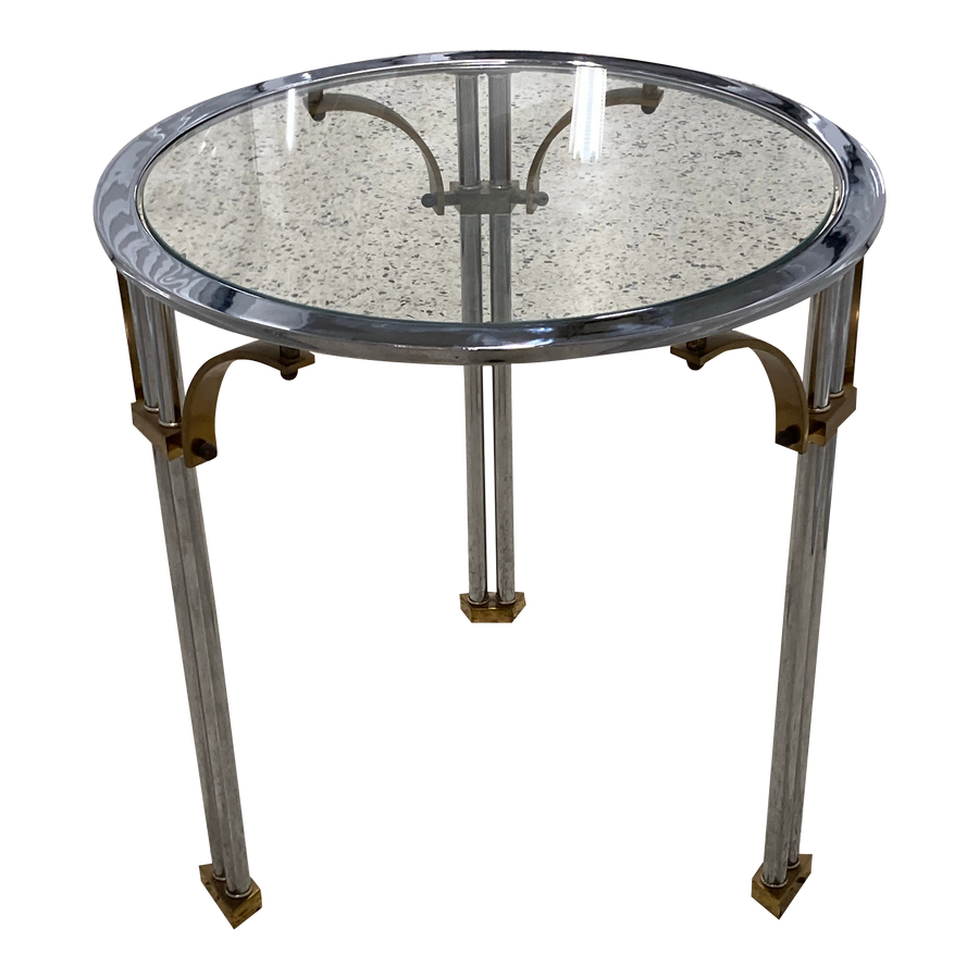Mid-20th Century Italian Chrome and Brass Regency Side Table With Inset Glass Top After Maison Jansen
