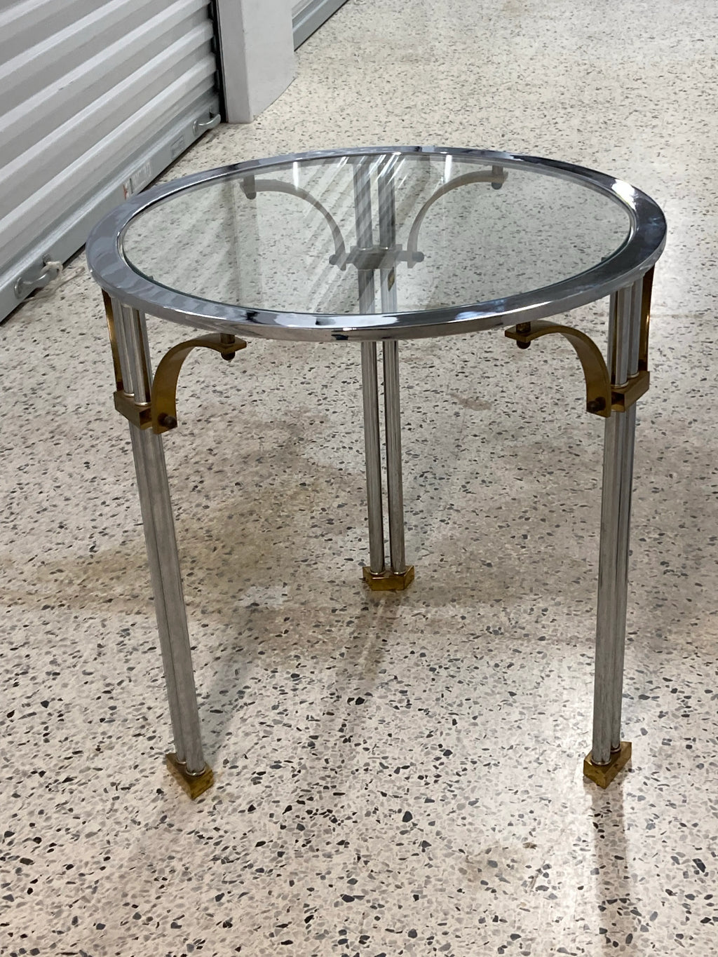Mid-20th Century Italian Chrome and Brass Regency Side Table With Inset Glass Top After Maison Jansen