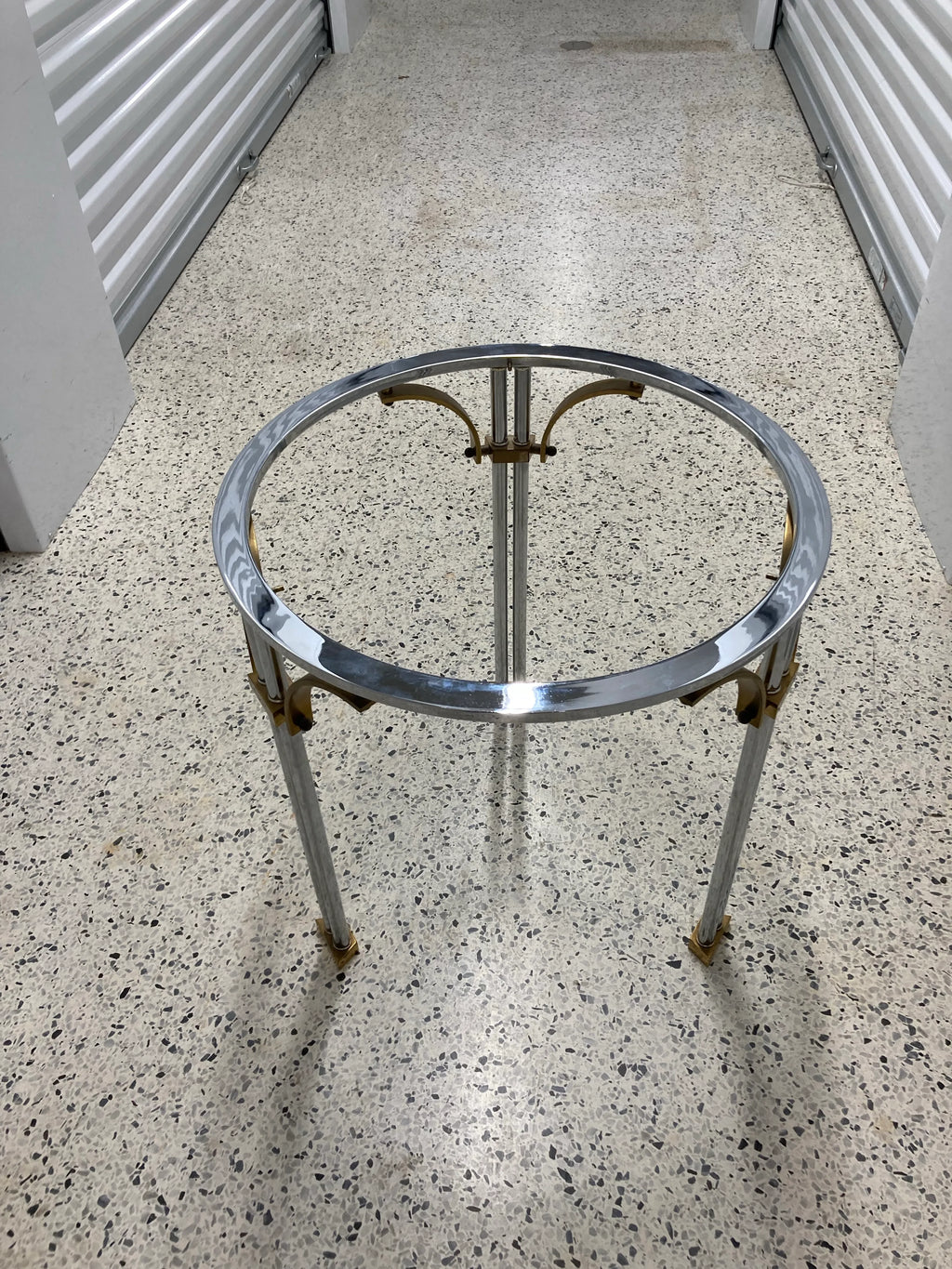 Mid-20th Century Italian Chrome and Brass Regency Side Table With Inset Glass Top After Maison Jansen