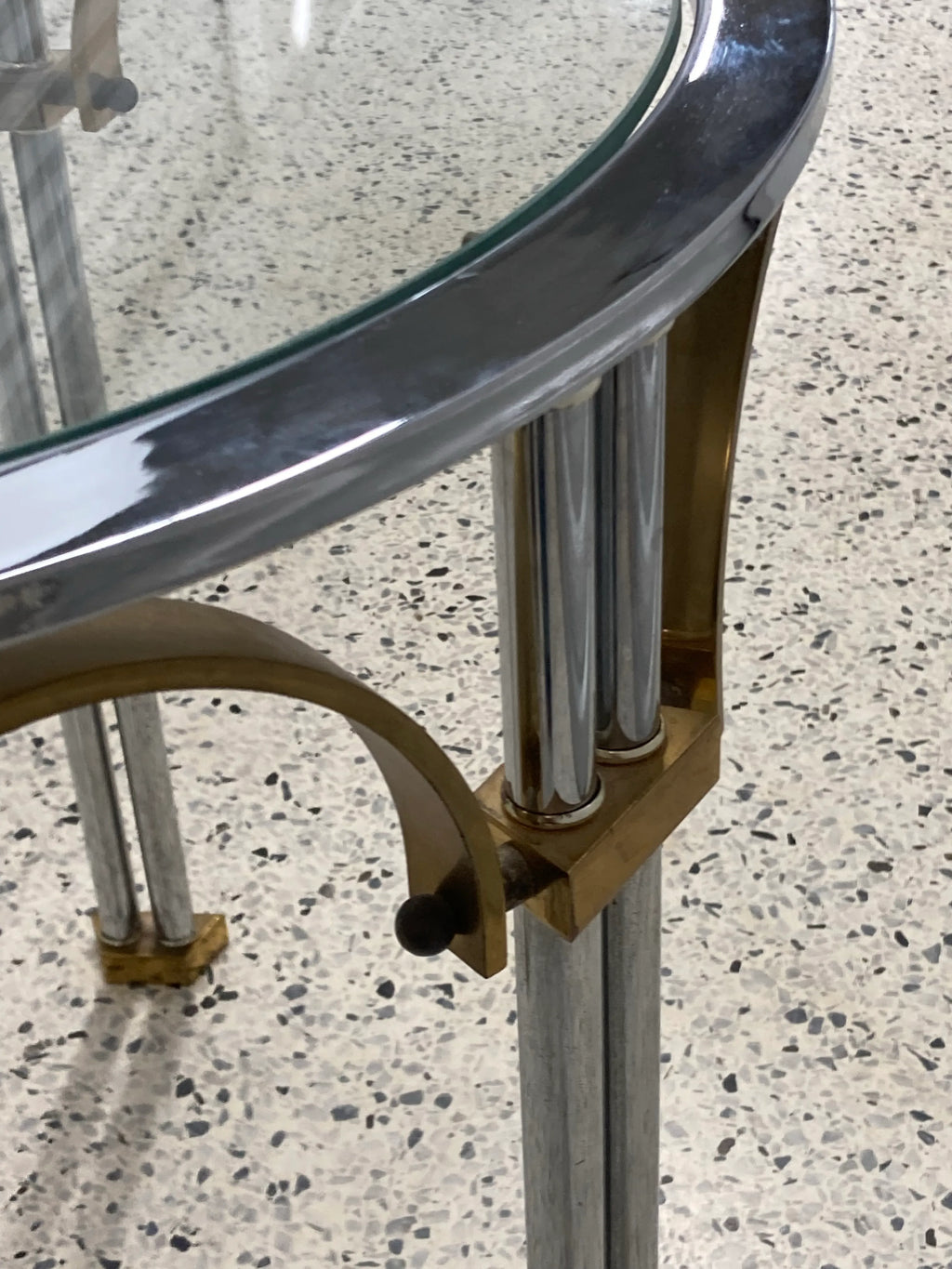 Mid-20th Century Italian Chrome and Brass Regency Side Table With Inset Glass Top After Maison Jansen