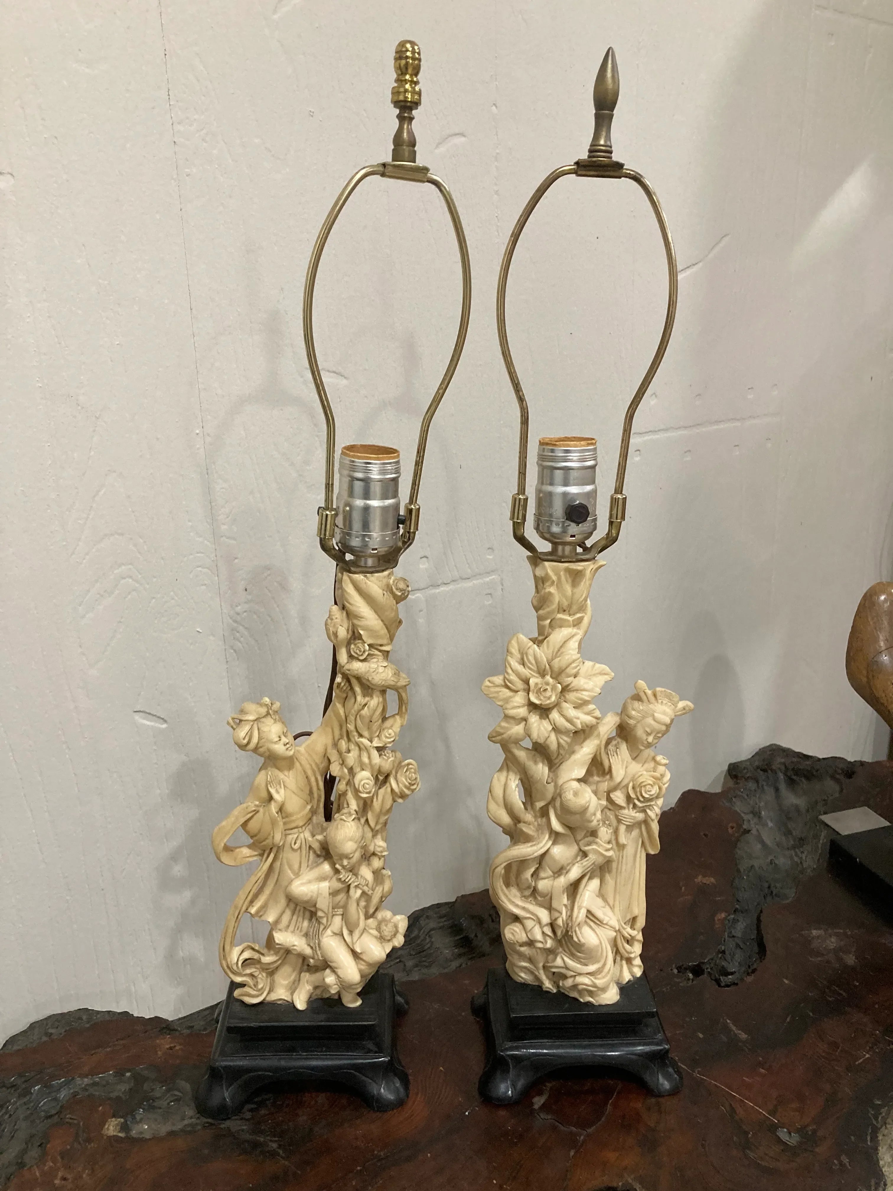 Mid-20th Century Japonisme Figural Geisha Lamps by A. Santini, Italy - a Pair