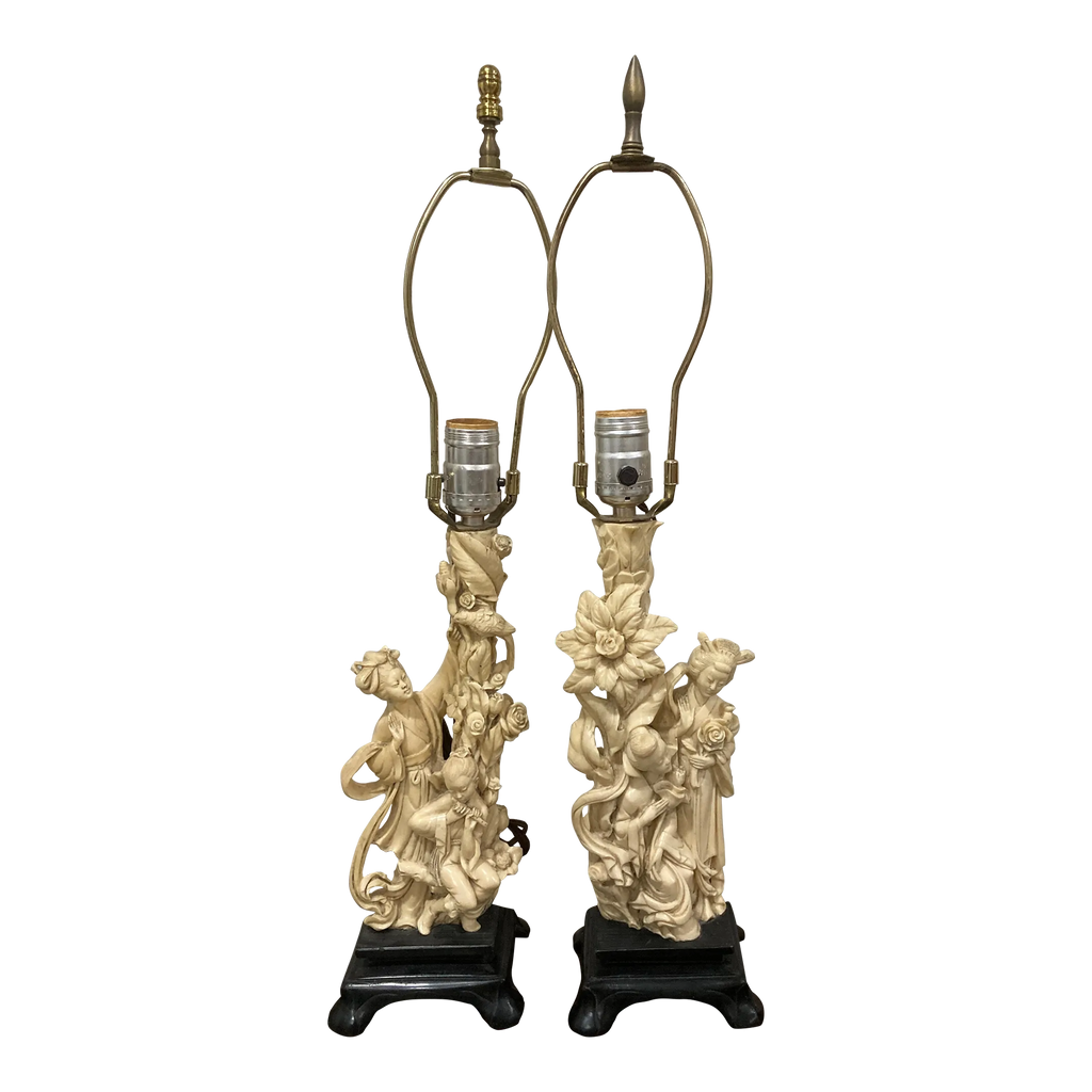 Mid-20th Century Japonisme Figural Geisha Lamps by A. Santini, Italy - a Pair