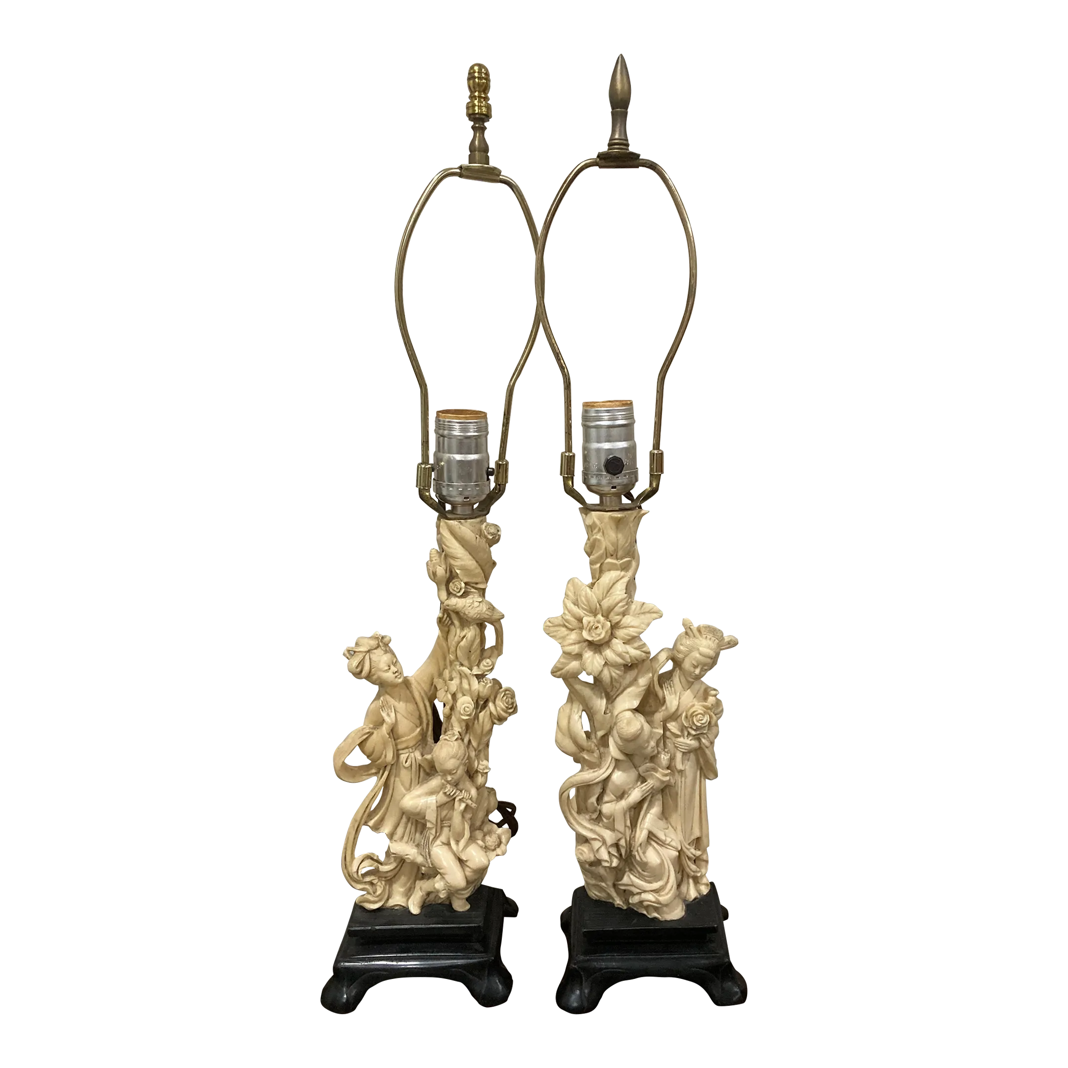 Mid-20th Century Japonisme Figural Geisha Lamps by A. Santini, Italy - a Pair