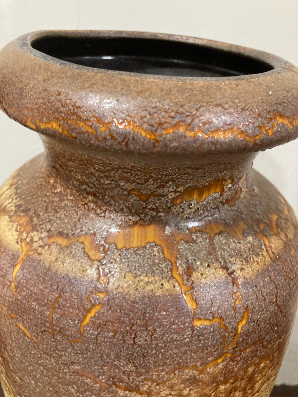 Mid-20th Century Large Flat Lava Vase by Scheurich Keramik, West Germany