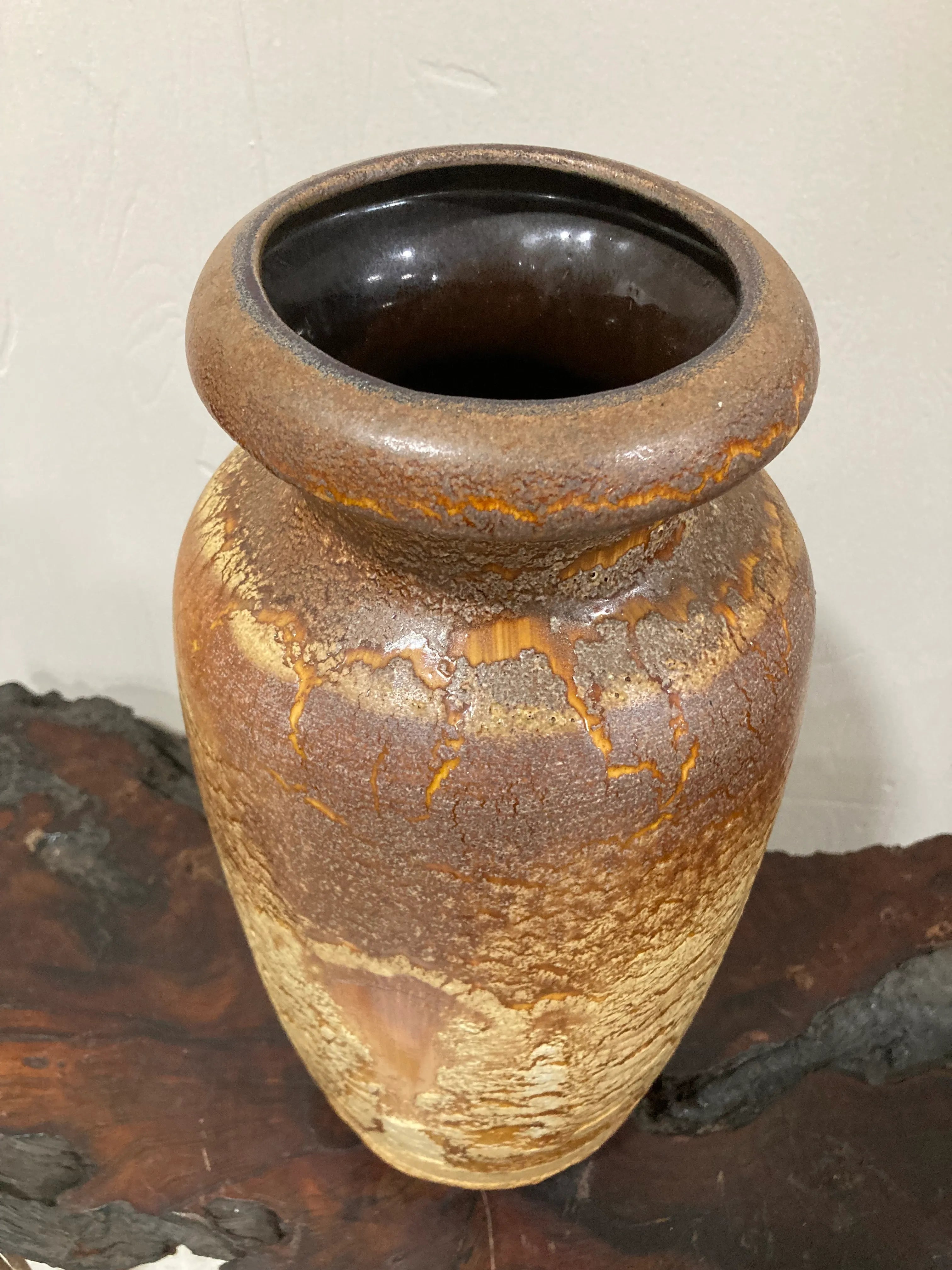 Mid-20th Century Large Flat Lava Vase by Scheurich Keramik, West Germany