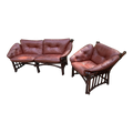 Mid 20th Century Leather and Rattan Sofa and Chair After Percival Lafer - Set of 2