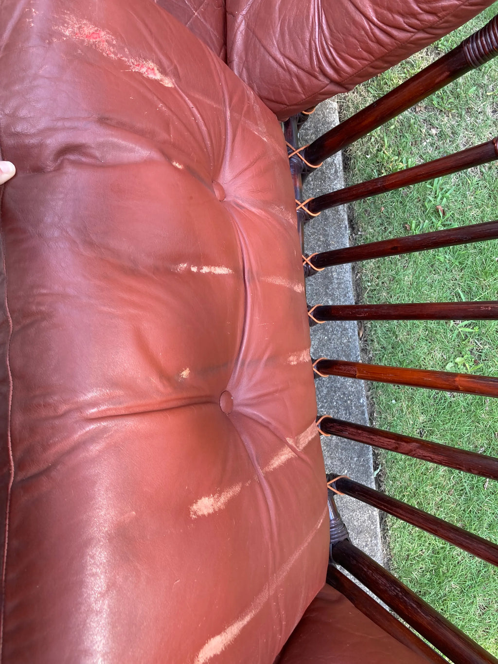 Mid 20th Century Leather and Rattan Sofa and Chair After Percival Lafer - Set of 2