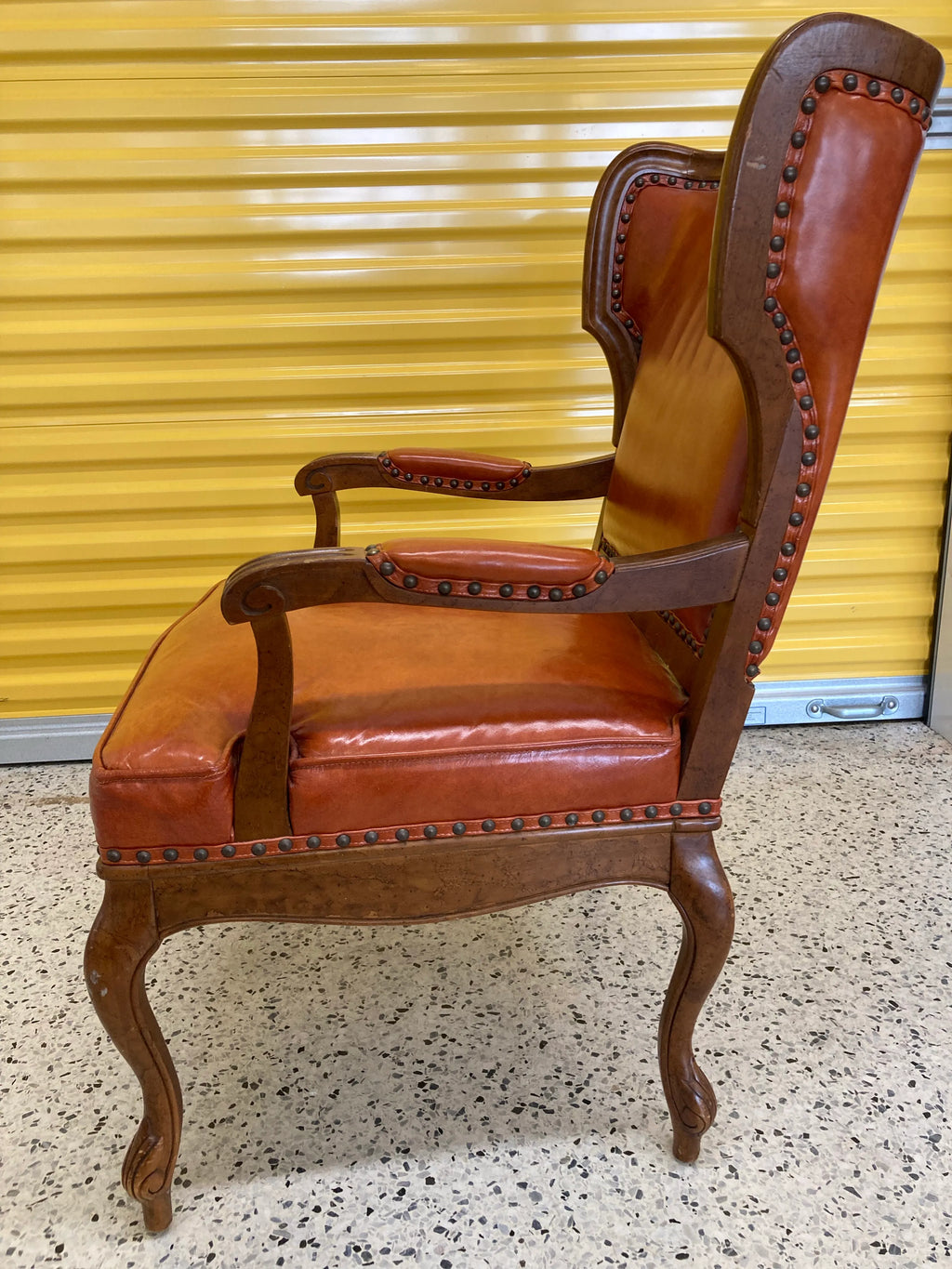 Mid-20th Century Library Armchair in Burnt Orange Leather With Nail Head Accents by Statesville Chair Company