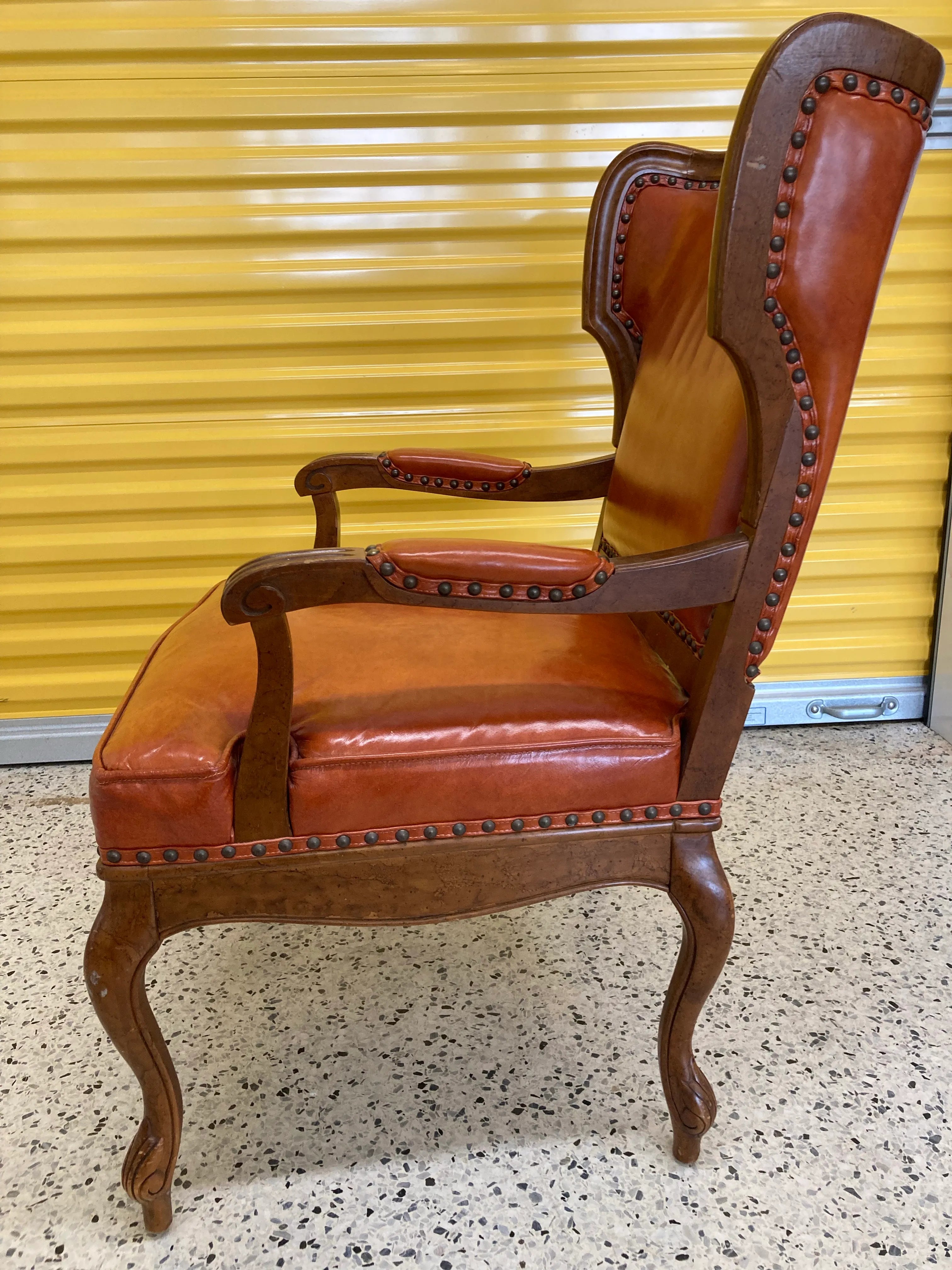 Mid-20th Century Library Armchair in Burnt Orange Leather With Nail Head Accents by Statesville Chair Company