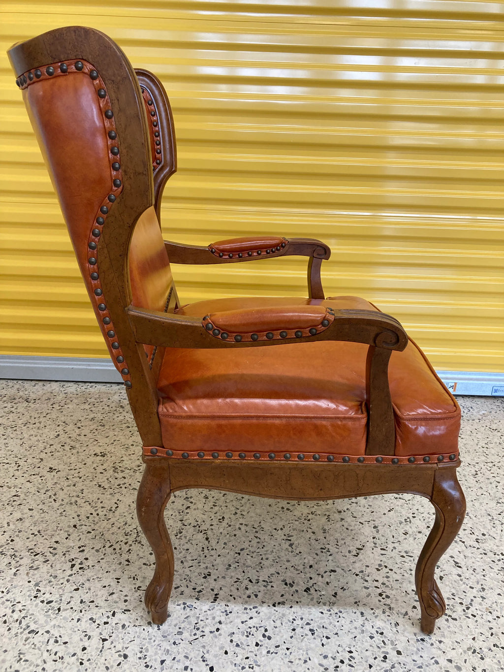 Mid-20th Century Library Armchair in Burnt Orange Leather With Nail Head Accents by Statesville Chair Company