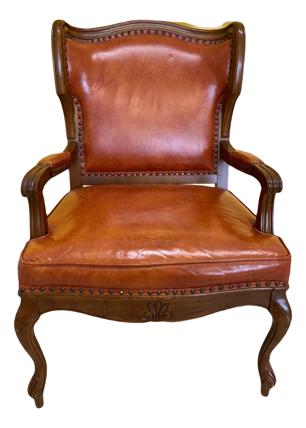 Mid-20th Century Library Armchair in Burnt Orange Leather With Nail Head Accents by Statesville Chair Company