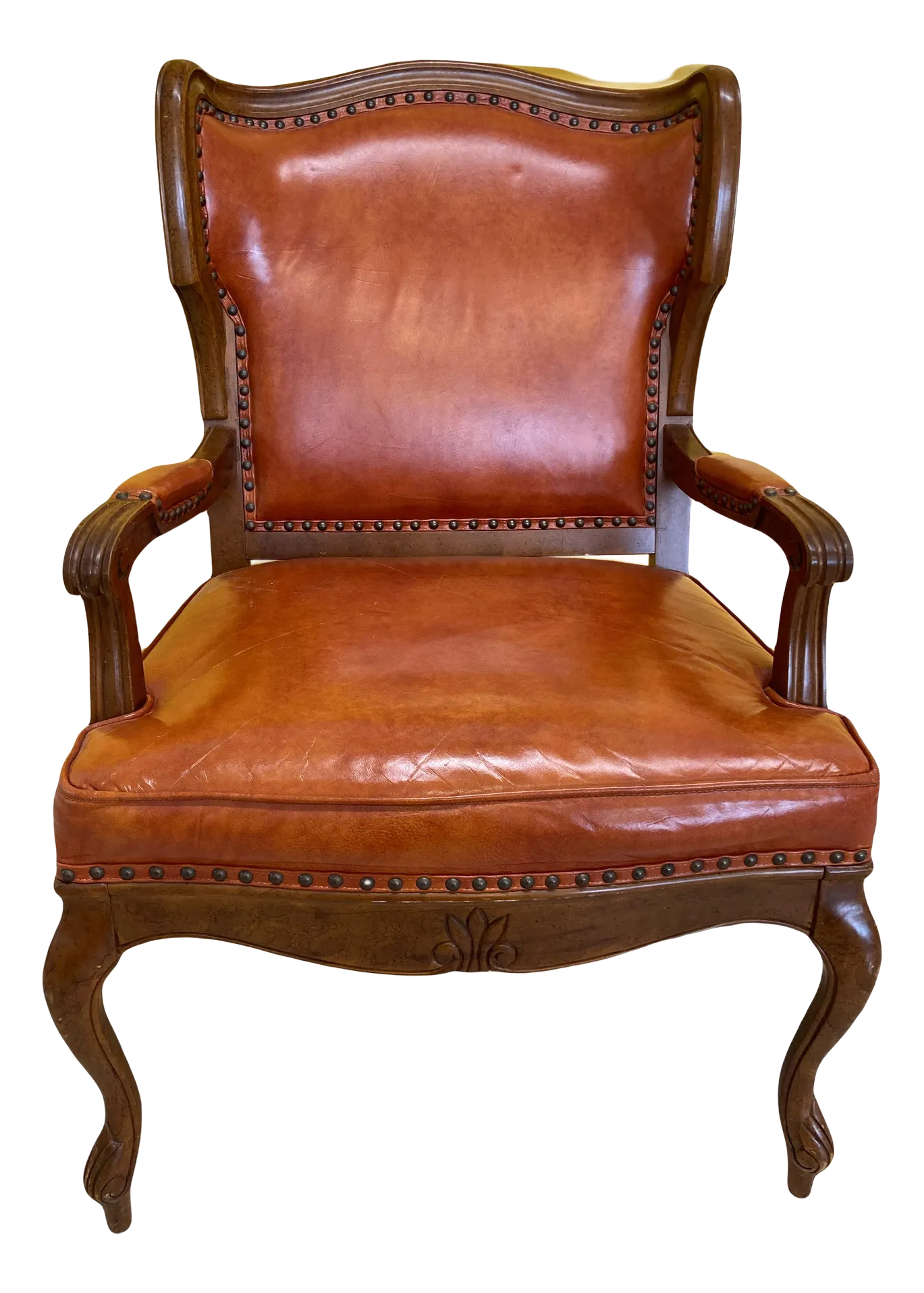 Mid-20th Century Library Armchair in Burnt Orange Leather With Nail Head Accents by Statesville Chair Company