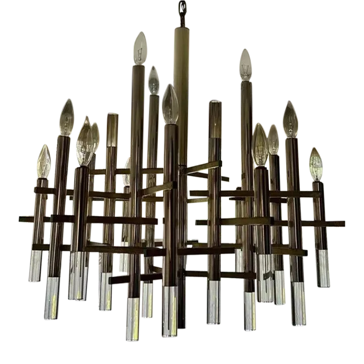 Mid-20th Century Lucite and Chrome Chandelier by Gaetano Scliolari