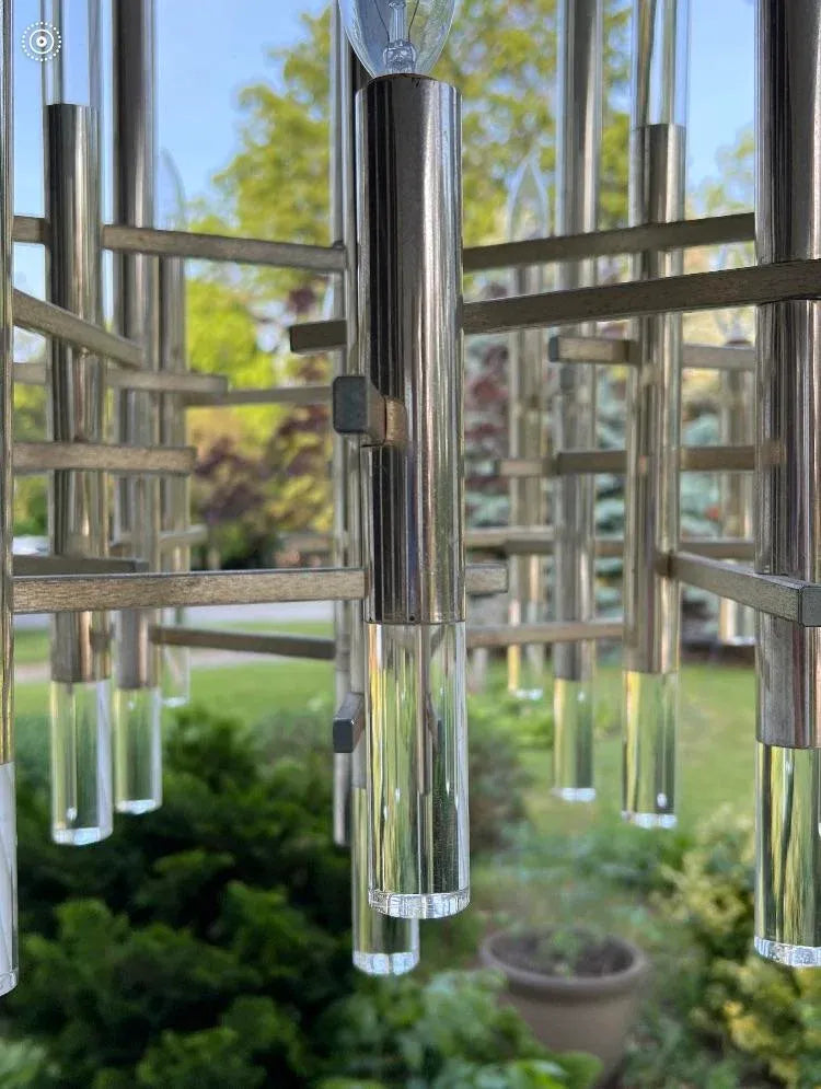 Mid-20th Century Lucite and Chrome Chandelier by Gaetano Scliolari