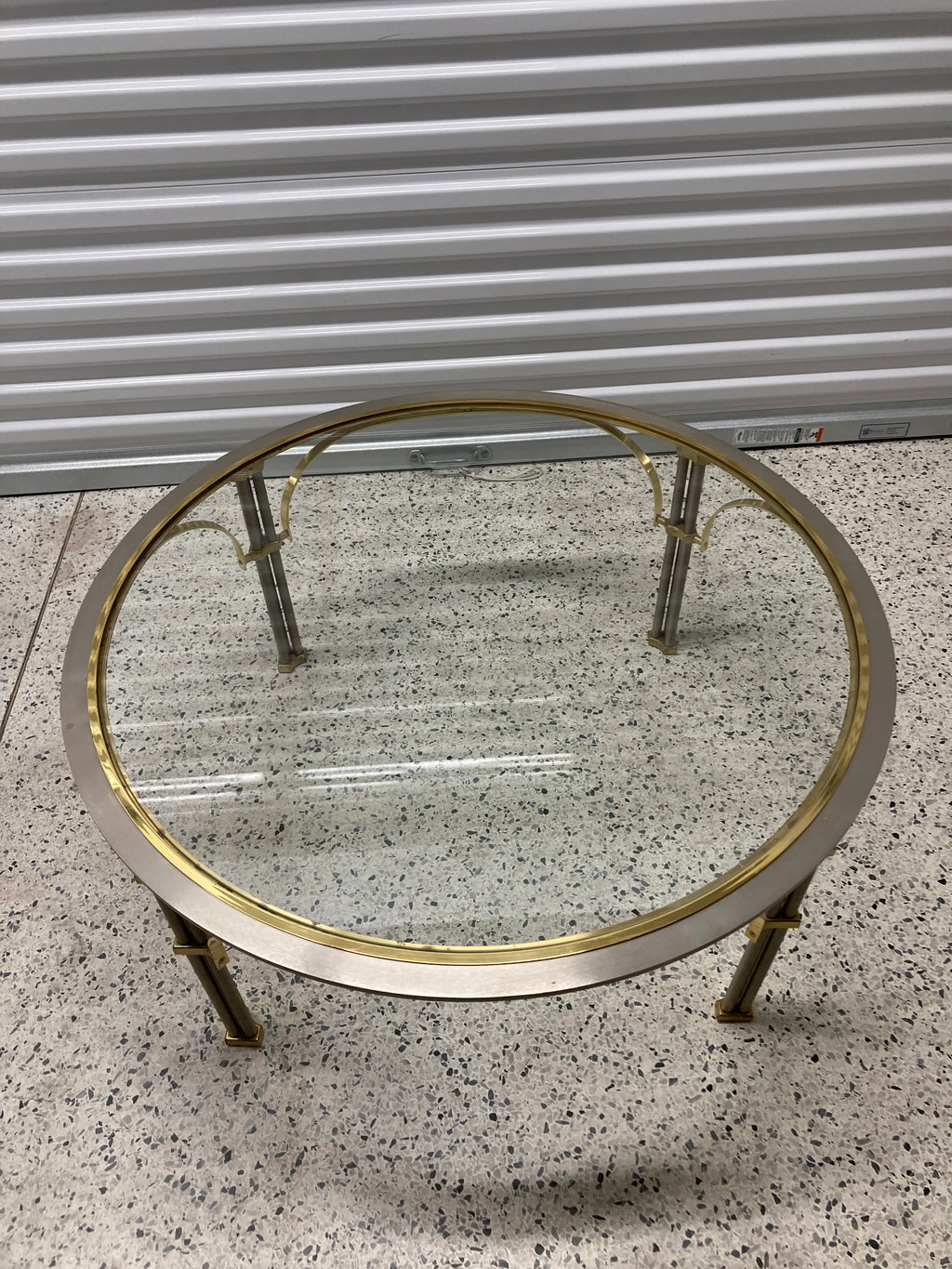 Mid 20th Century Maison Jansen Style Chrome and Brass Round Coffee Table With Glass Top