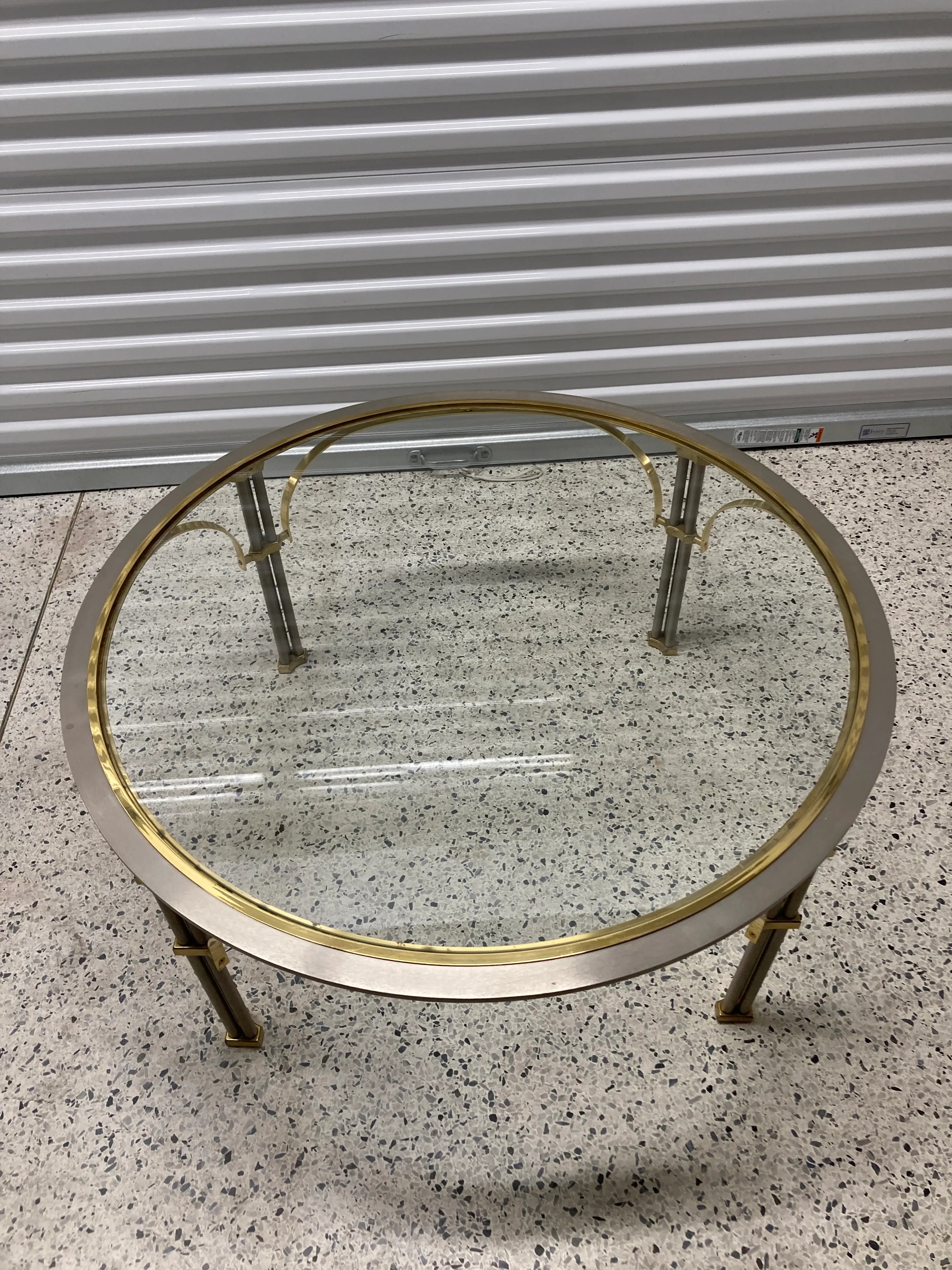 Mid 20th Century Maison Jansen Style Chrome and Brass Round Coffee Table With Glass Top