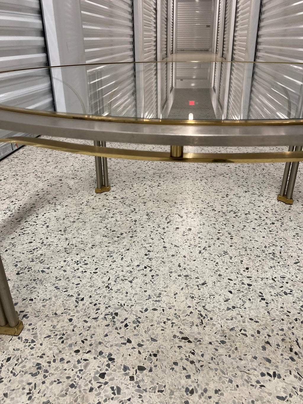 Mid 20th Century Maison Jansen Style Chrome and Brass Round Coffee Table With Glass Top