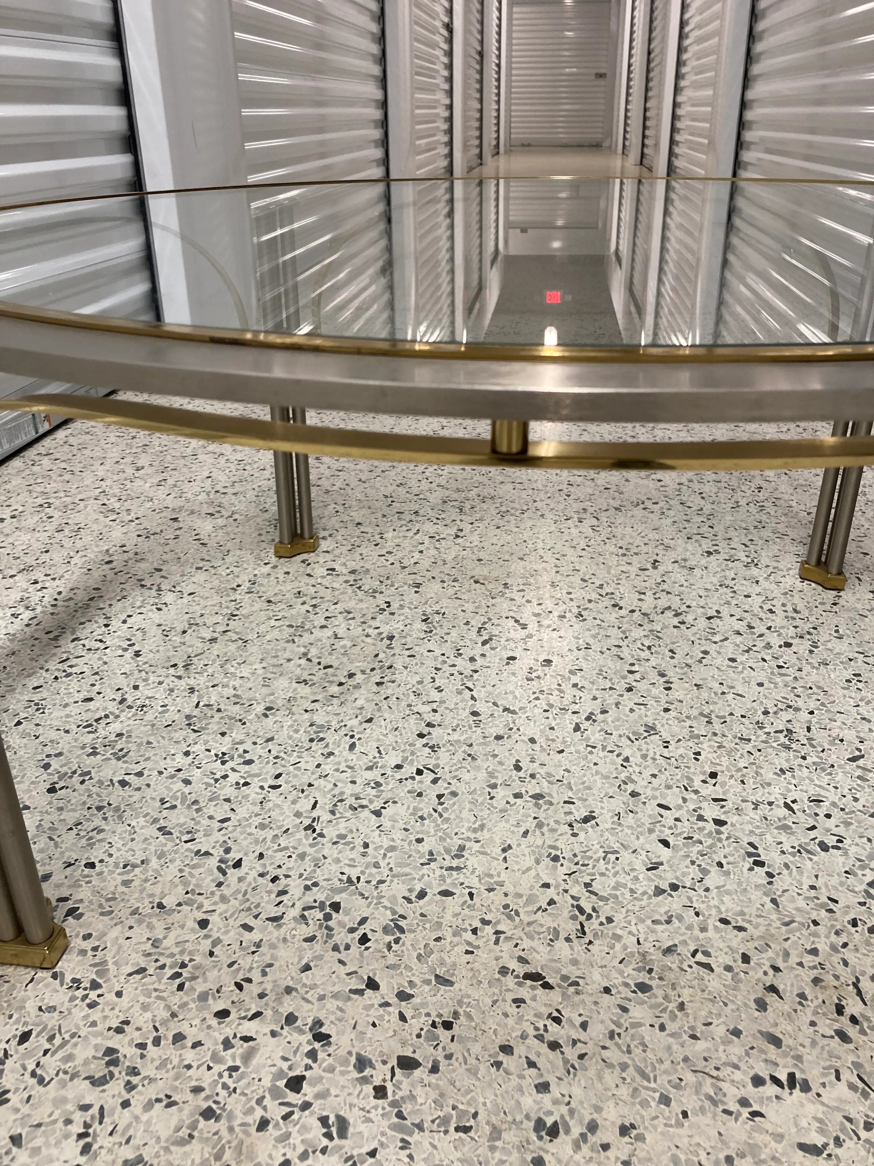 Mid 20th Century Maison Jansen Style Chrome and Brass Round Coffee Table With Glass Top