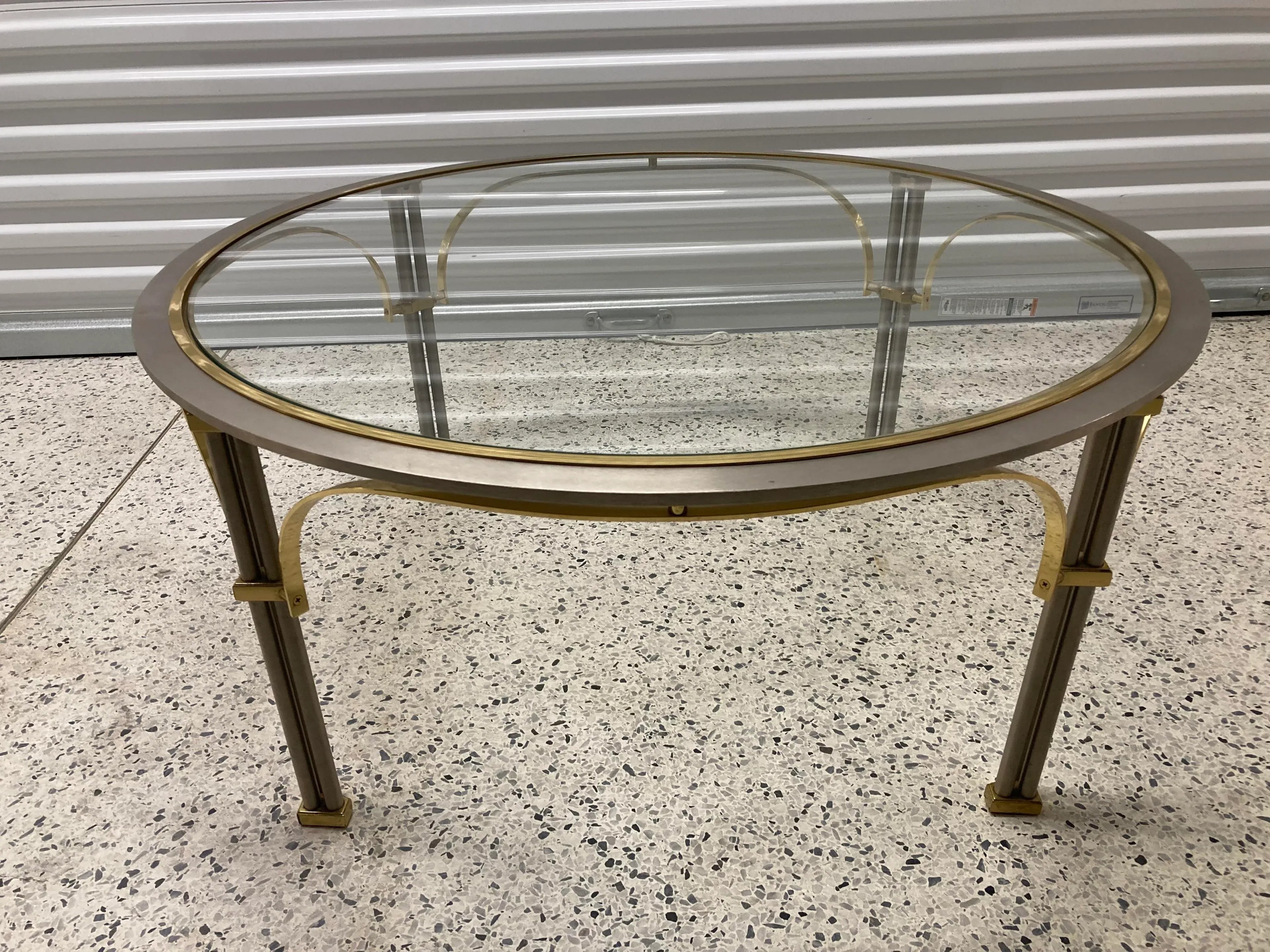Mid 20th Century Maison Jansen Style Chrome and Brass Round Coffee Table With Glass Top
