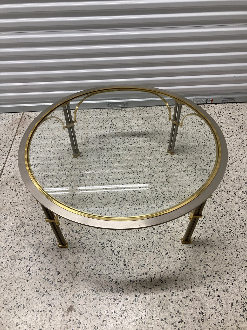 Mid 20th Century Maison Jansen Style Chrome and Brass Round Coffee Table With Glass Top