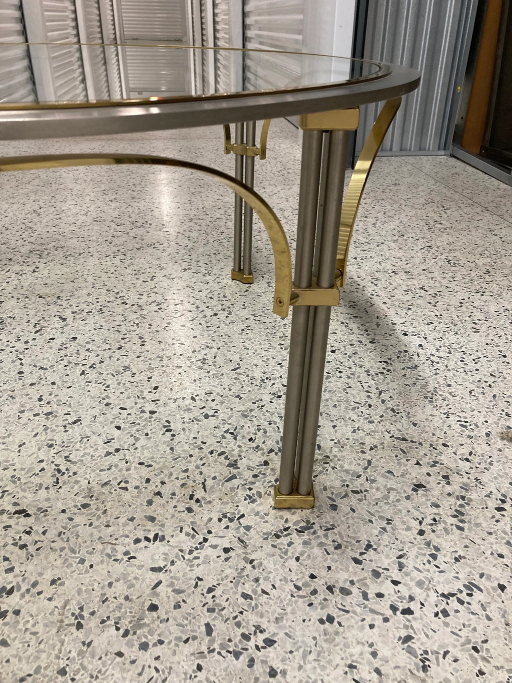 Mid 20th Century Maison Jansen Style Chrome and Brass Round Coffee Table With Glass Top