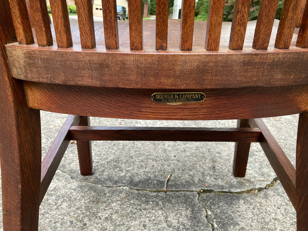 Mid-20th Century Marble and Shattuck Quartersawn Oak Library Armchairs - a Pair