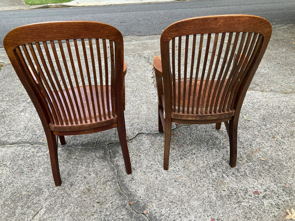 Mid-20th Century Marble and Shattuck Quartersawn Oak Library Armchairs - a Pair