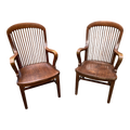 Mid-20th Century Marble and Shattuck Quartersawn Oak Library Armchairs - a Pair